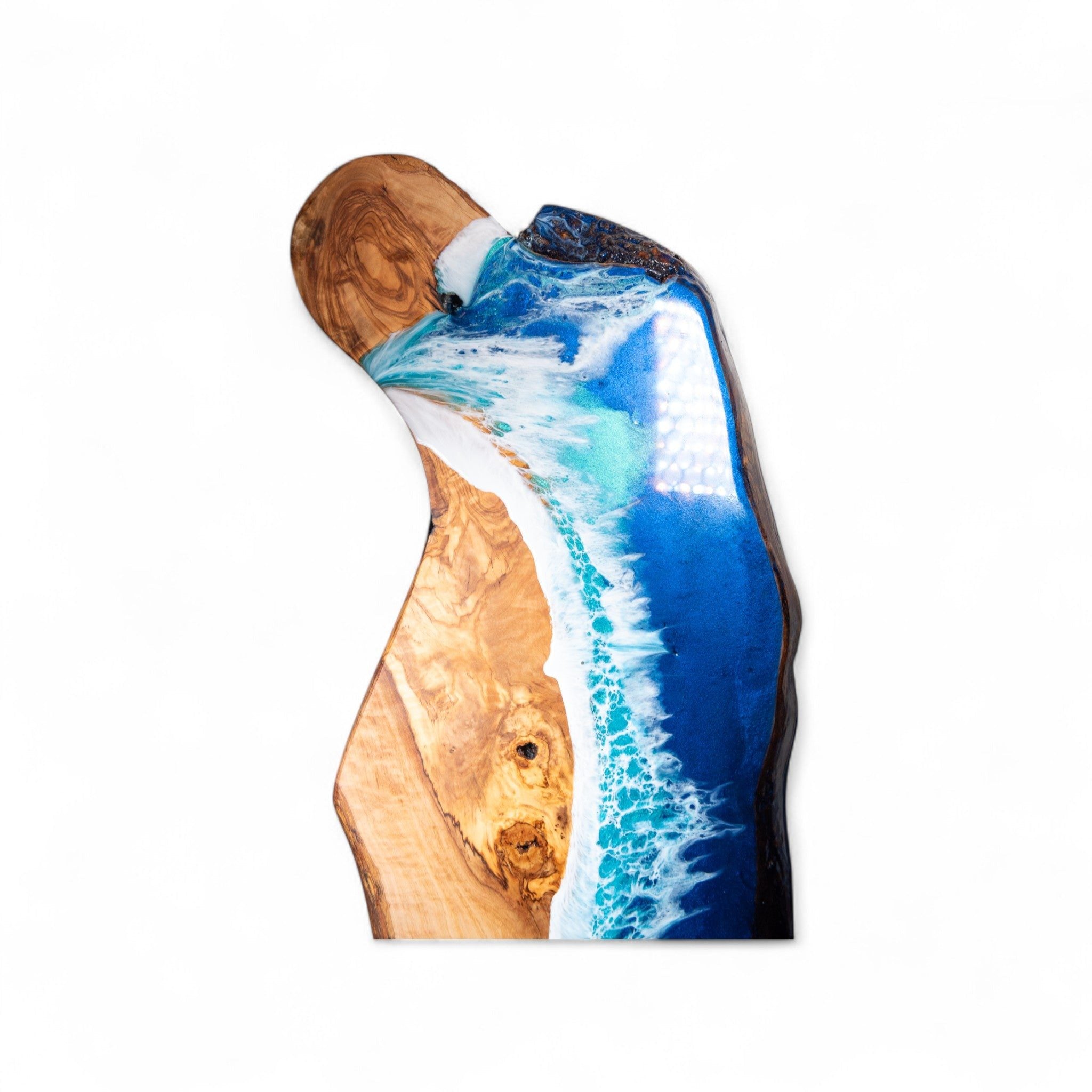 Handcrafted Ocean Wave Olive Wood Charcuterie Board - Serving Platter