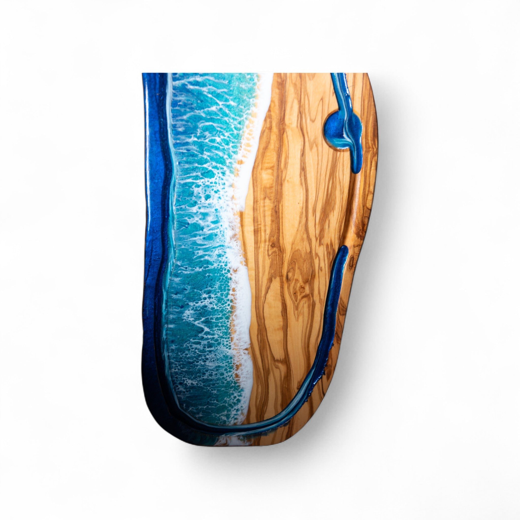 Handcrafted Ocean Wave Olive Wood Charcuterie Board With Juice Grove- Serving Platter