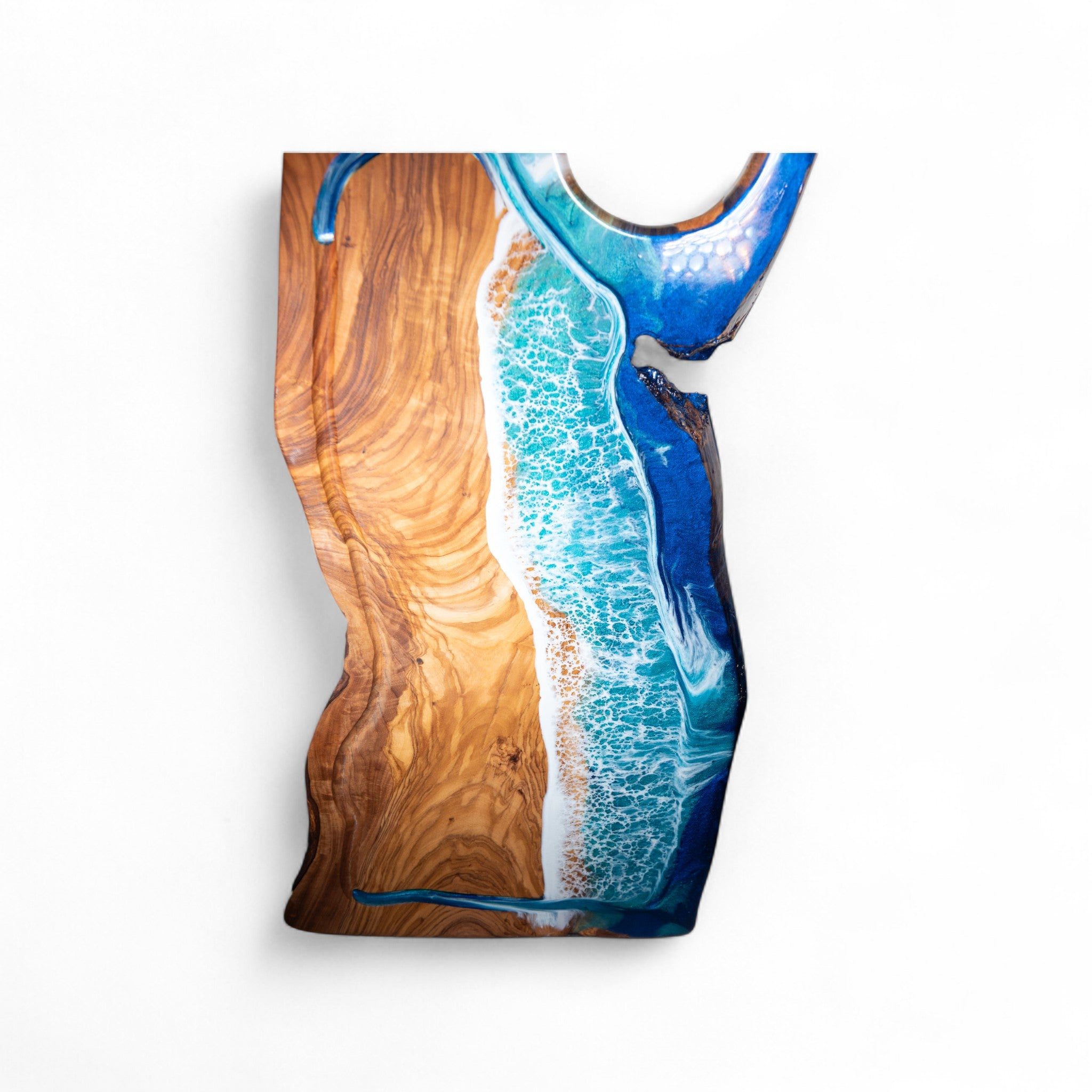 Handcrafted Ocean Wave Olive Wood Charcuterie Board - Serving Platter