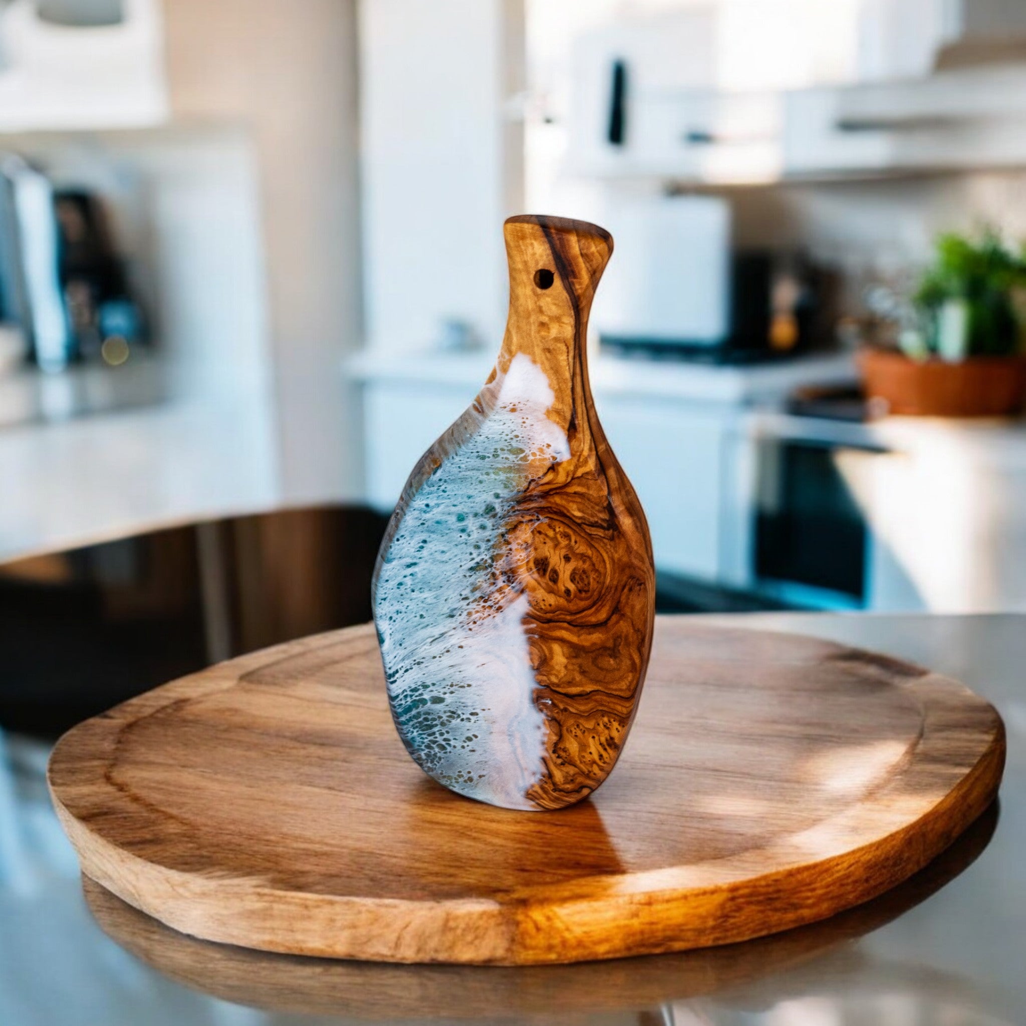 Handcrafted Ocean Wave Olive Wood Charcuterie Board - Serving Platter