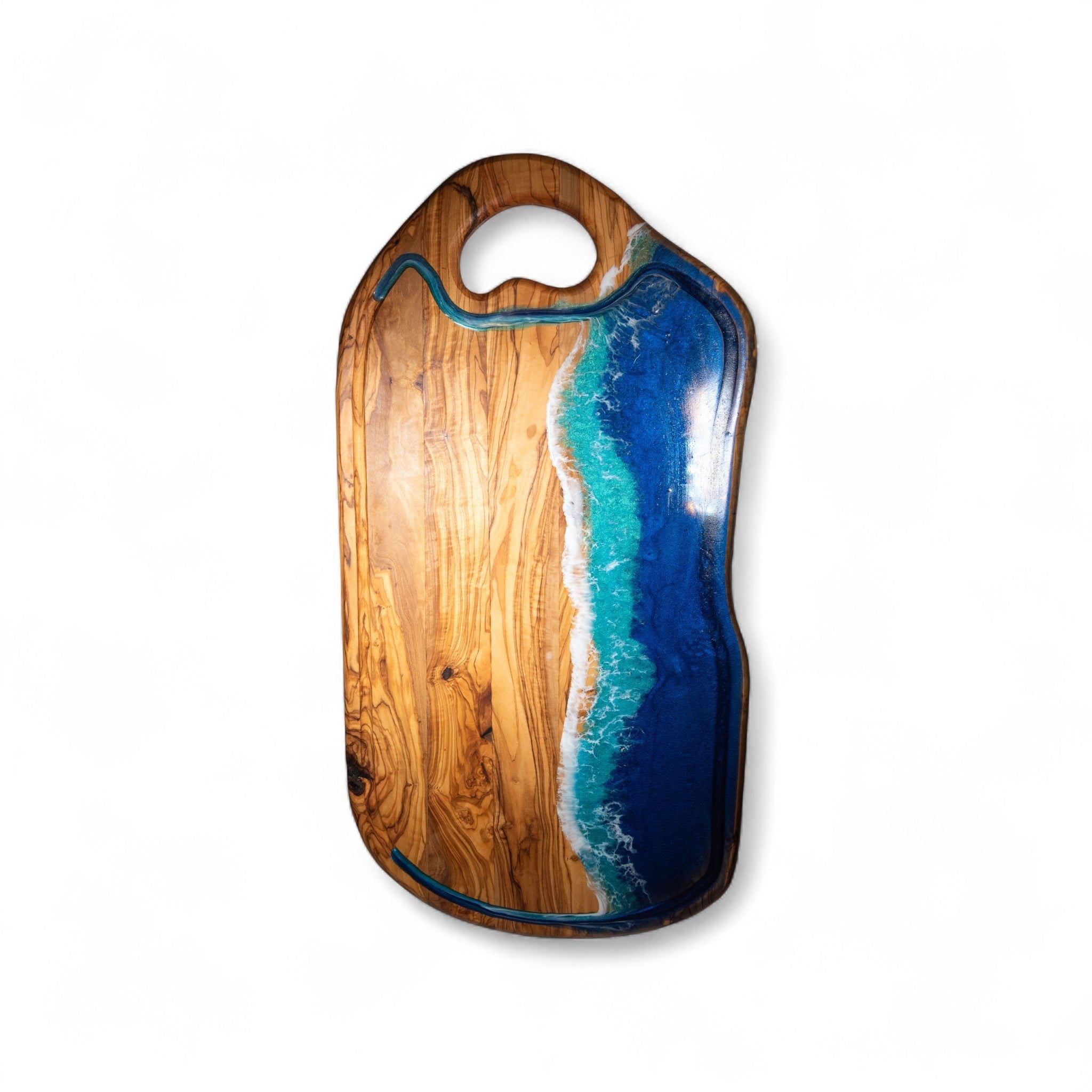 Handcrafted Ocean Wave Olive Wood Charcuterie Board - Serving Platter