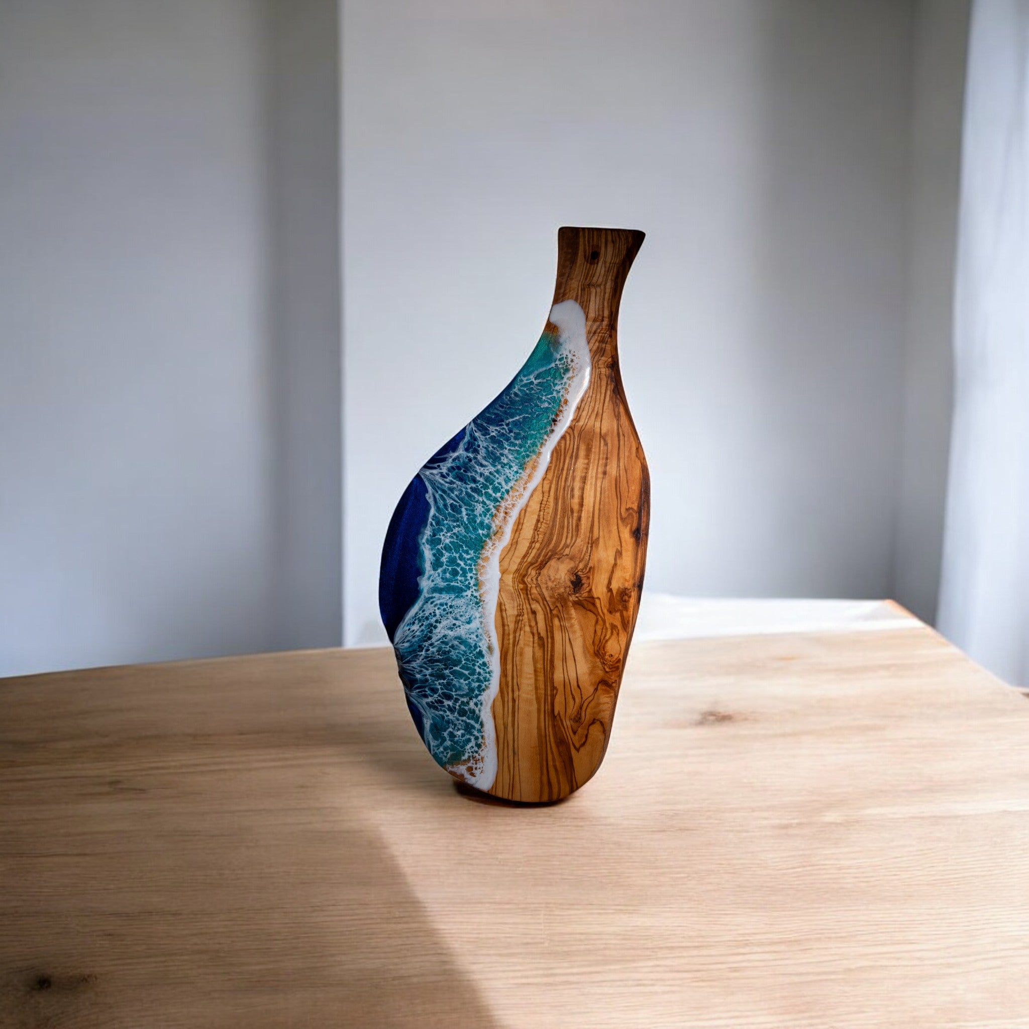 Handcrafted Ocean Wave Olive Wood Charcuterie Board - Serving Platter