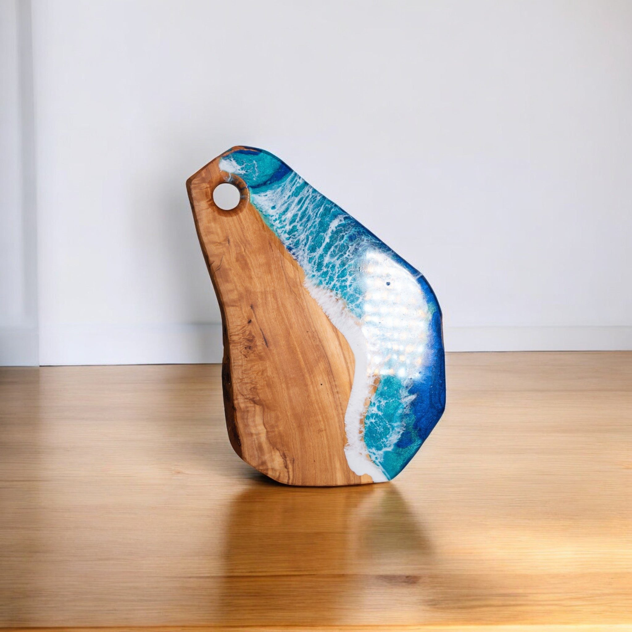 Handcrafted Ocean Wave Olive Wood Charcuterie Board - Serving Platter