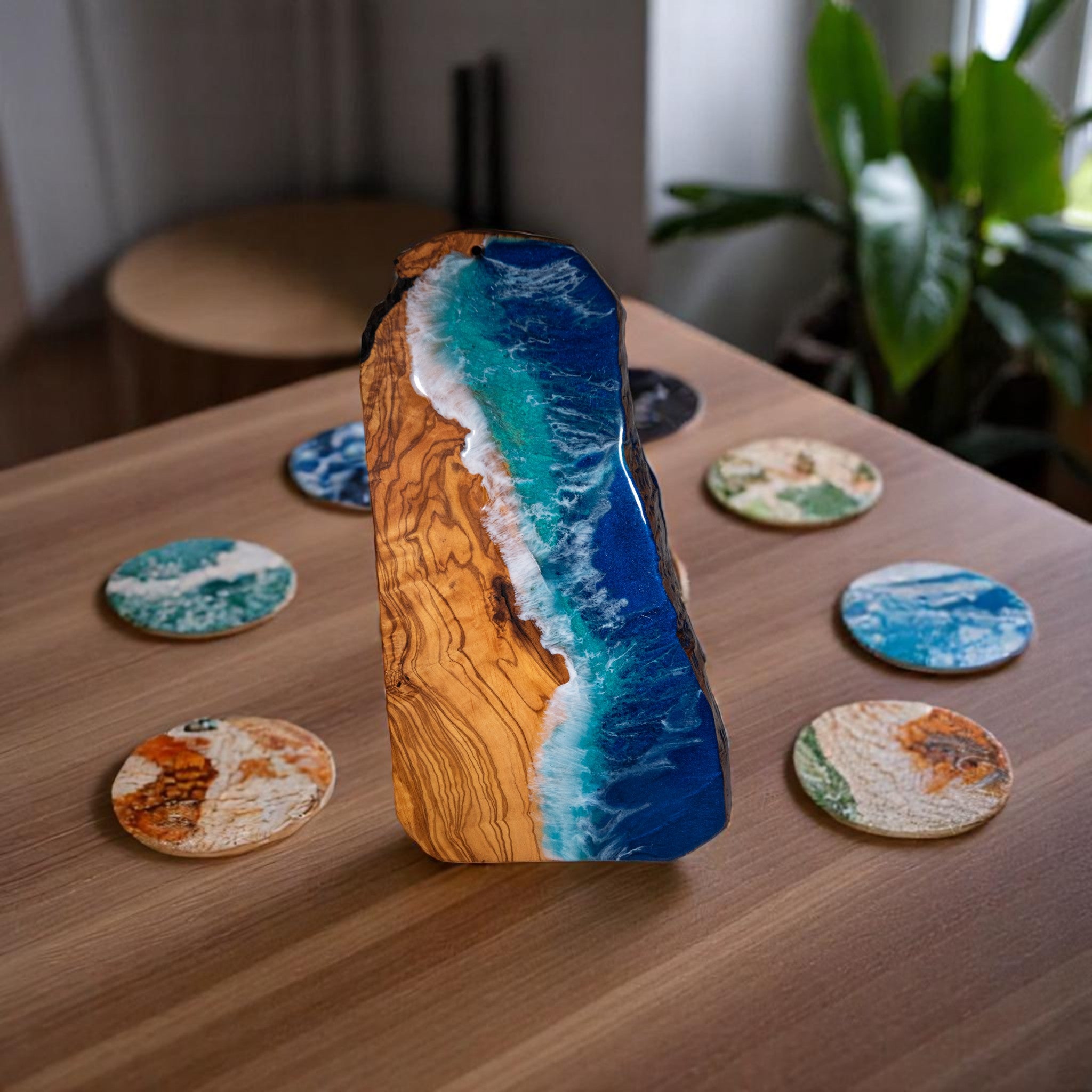 Handcrafted Ocean Wave Olive Wood Charcuterie Board - Serving Platter