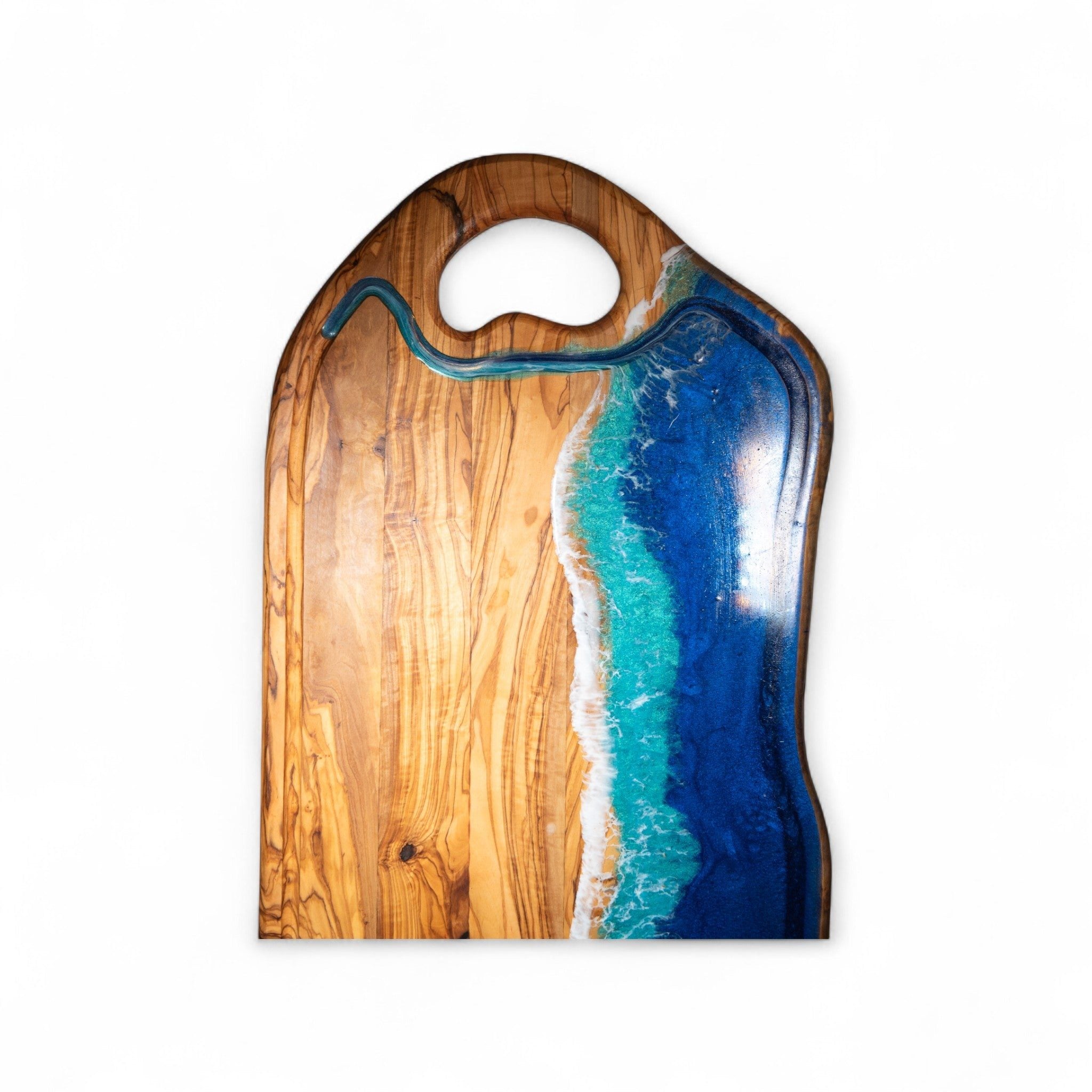 Handcrafted Ocean Wave Olive Wood Charcuterie Board - Serving Platter