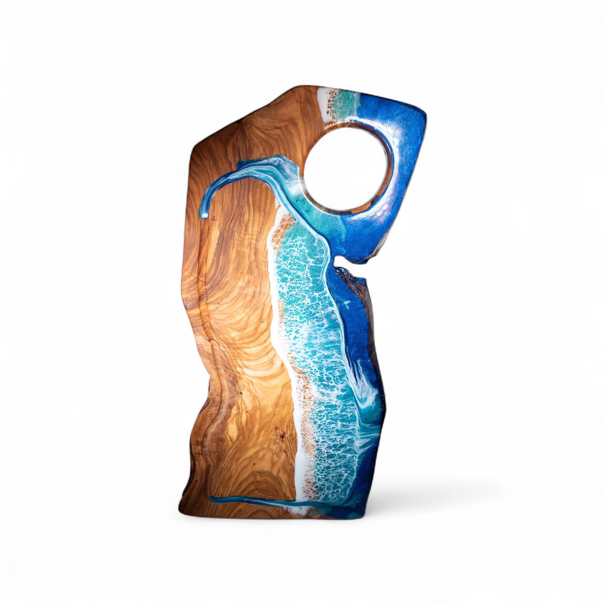 Handcrafted Ocean Wave Olive Wood Charcuterie Board - Serving Platter