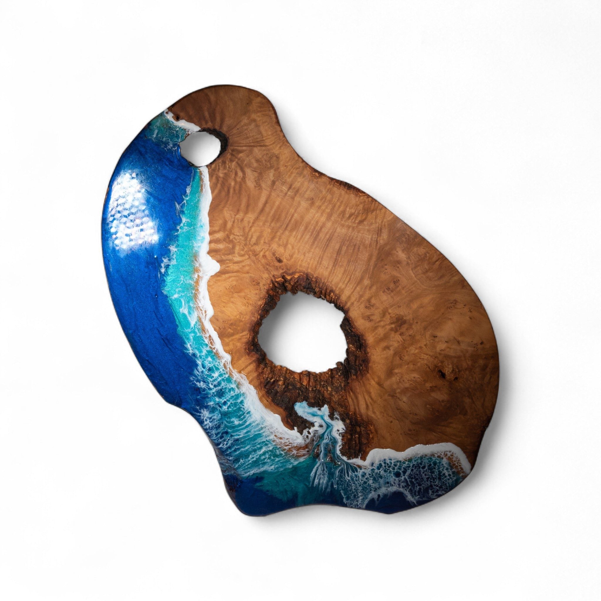 Handcrafted Ocean Wave Olive Wood Charcuterie Board - Serving Platter
