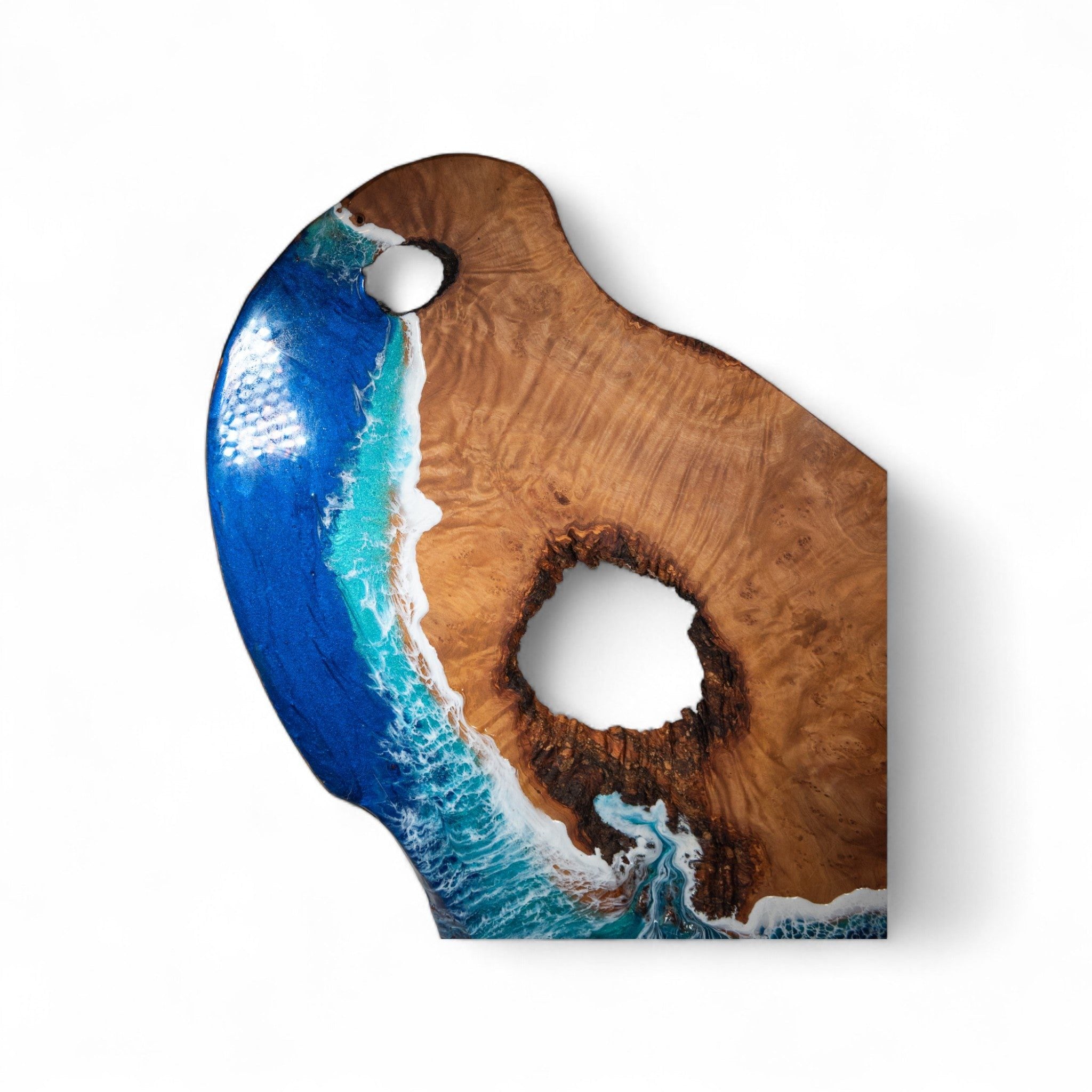 Handcrafted Ocean Wave Olive Wood Charcuterie Board - Serving Platter