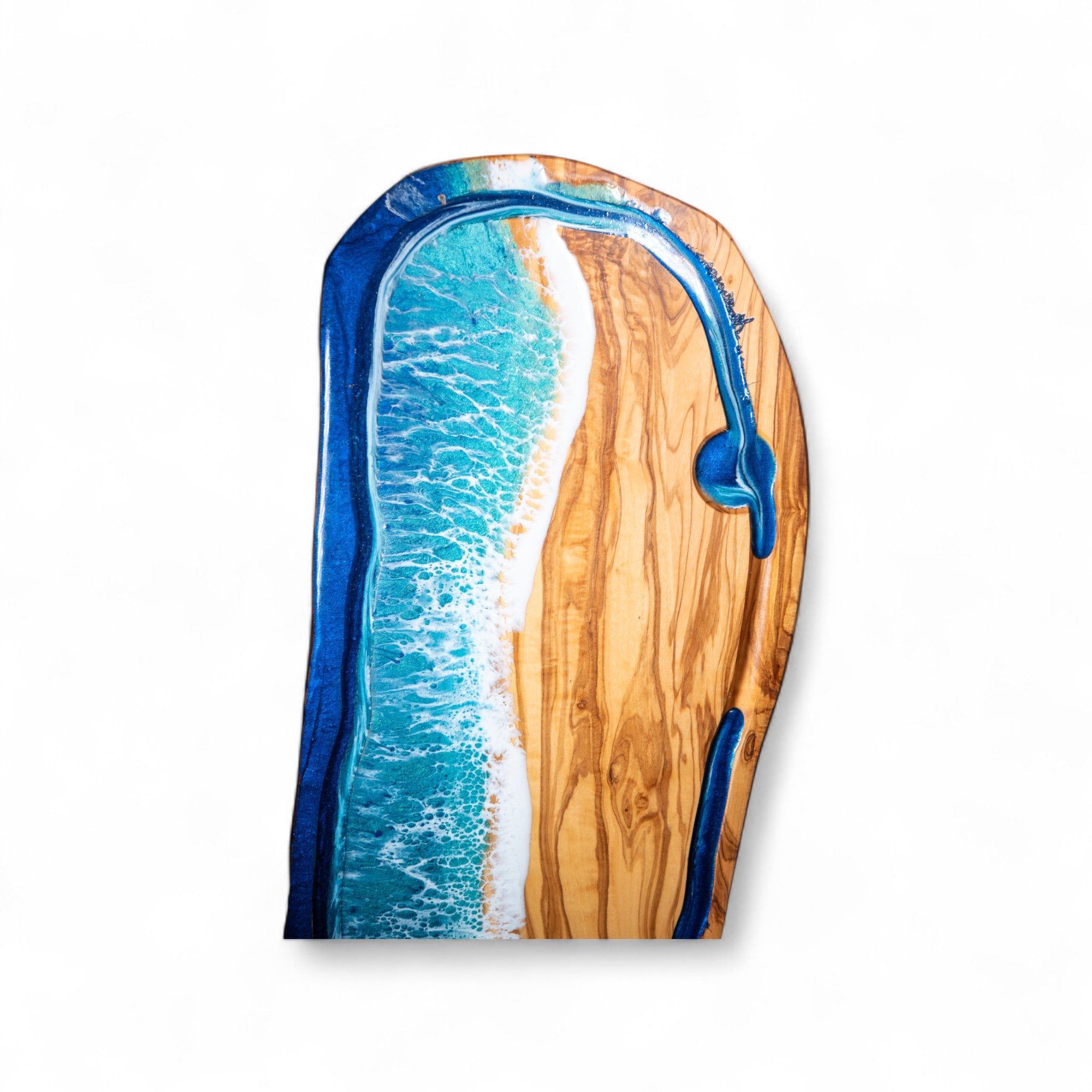 Handcrafted Ocean Wave Olive Wood Charcuterie Board With Juice Grove- Serving Platter