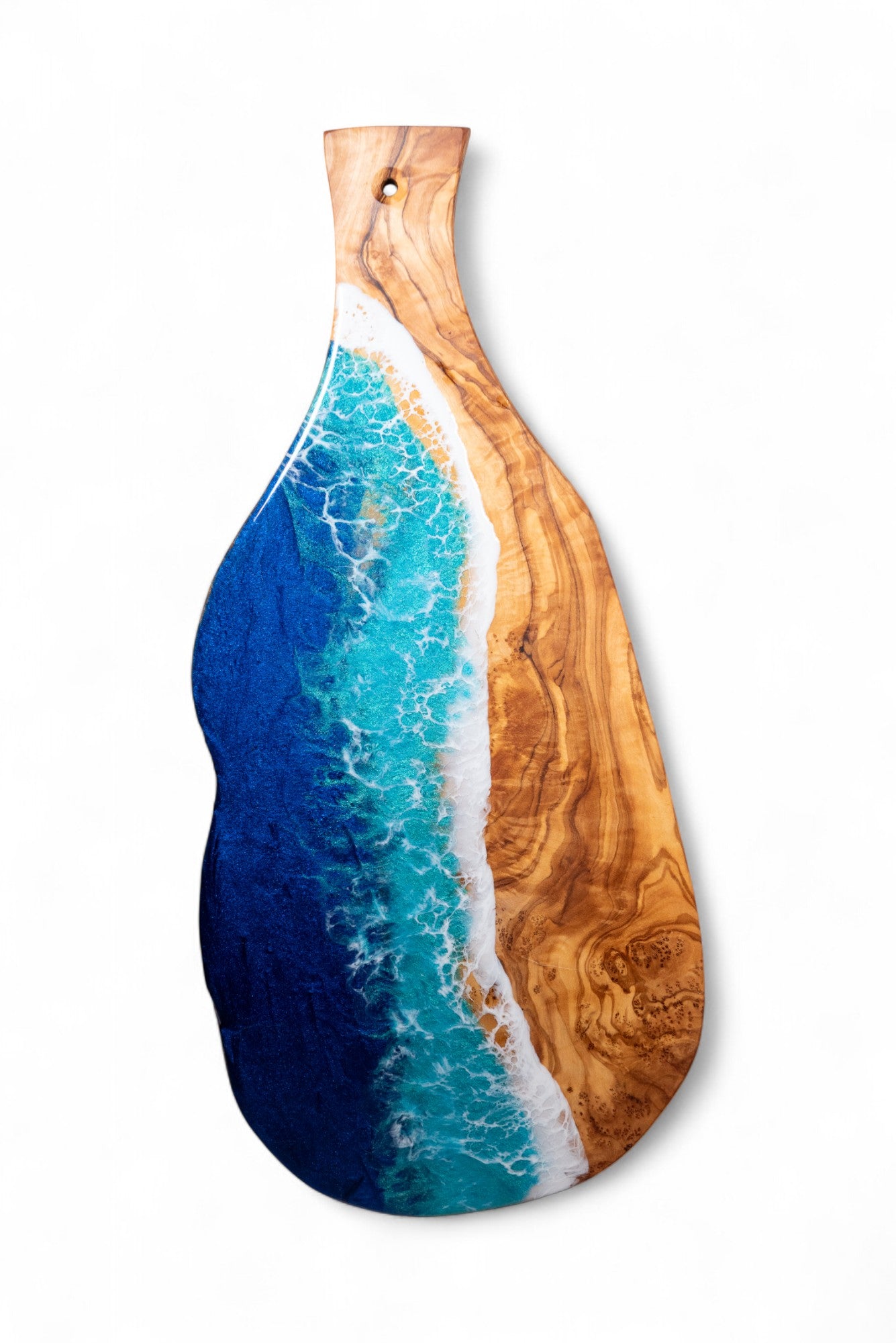 Handcrafted Ocean Wave Olive Wood Charcuterie Board - Serving Platter
