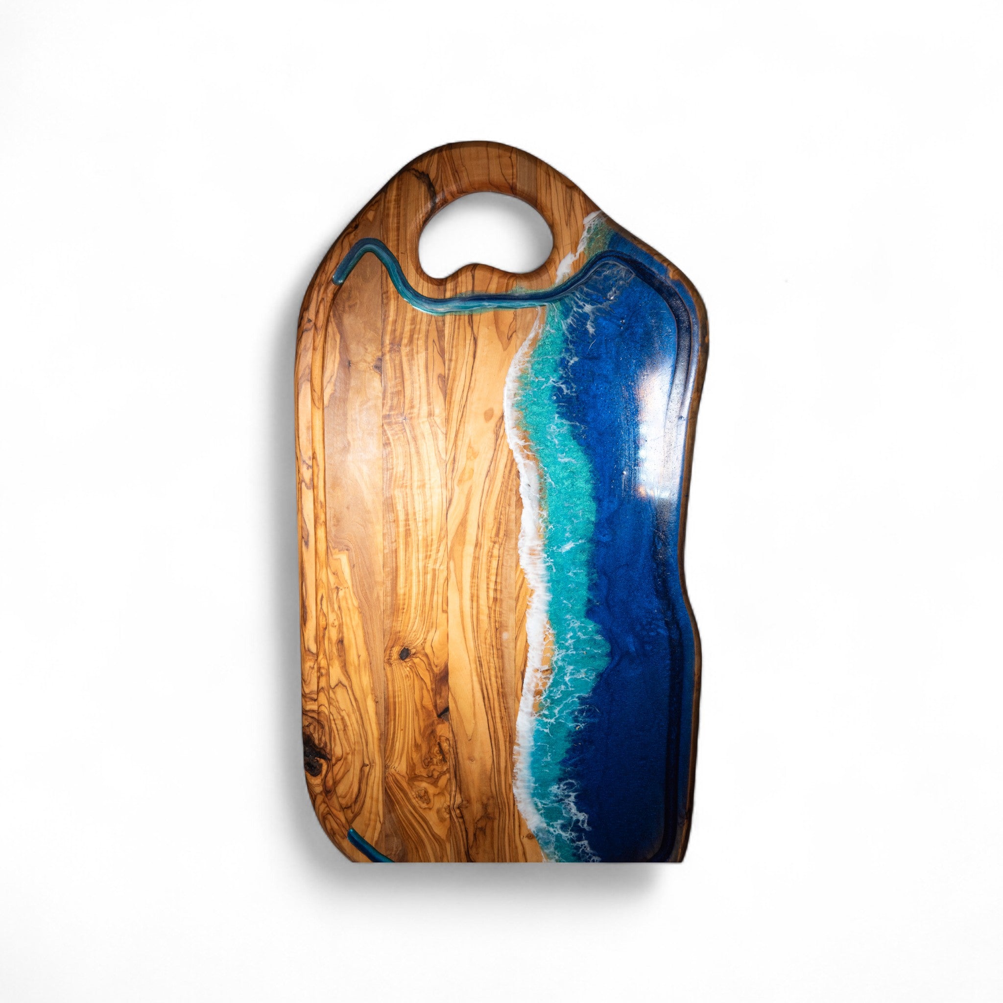 Handcrafted Ocean Wave Olive Wood Charcuterie Board - Serving Platter