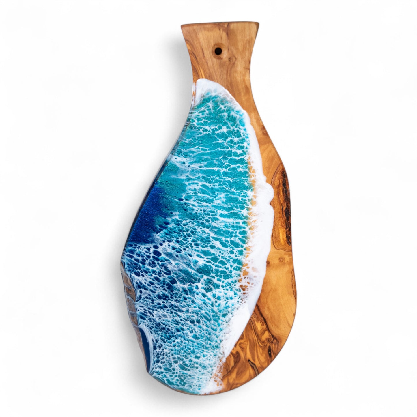 Handcrafted Ocean Wave Olive Wood Charcuterie Board - Serving Platter