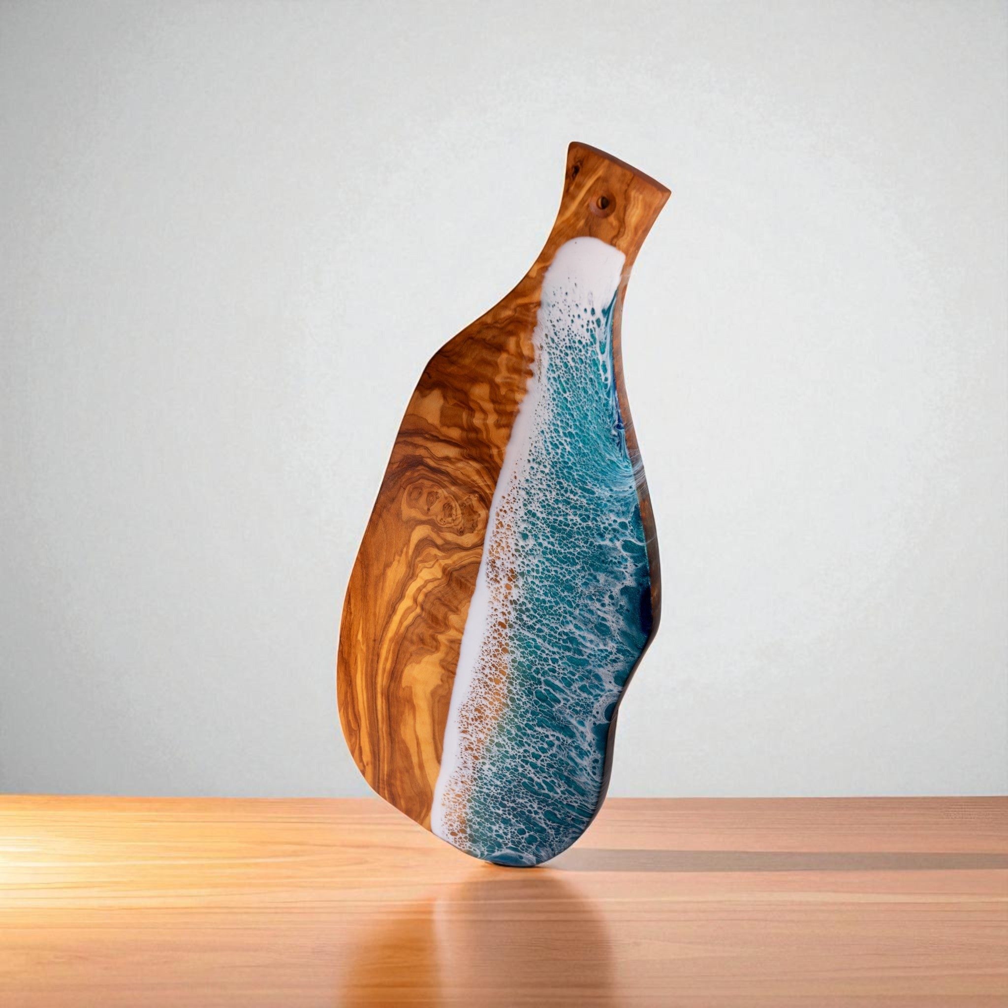 Handcrafted Ocean Wave Olive Wood Charcuterie Board - Serving Platter