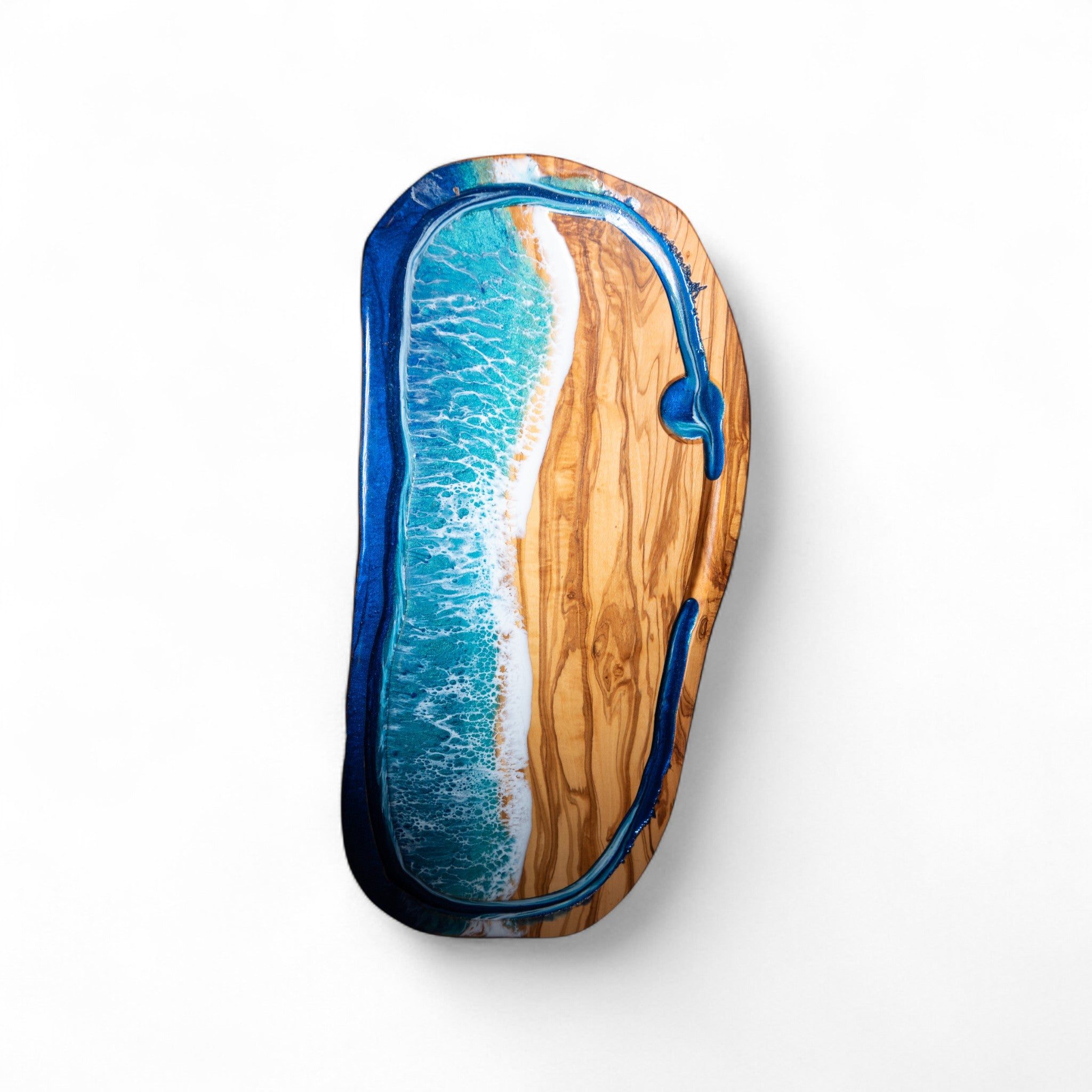 Handcrafted Ocean Wave Olive Wood Charcuterie Board With Juice Grove- Serving Platter