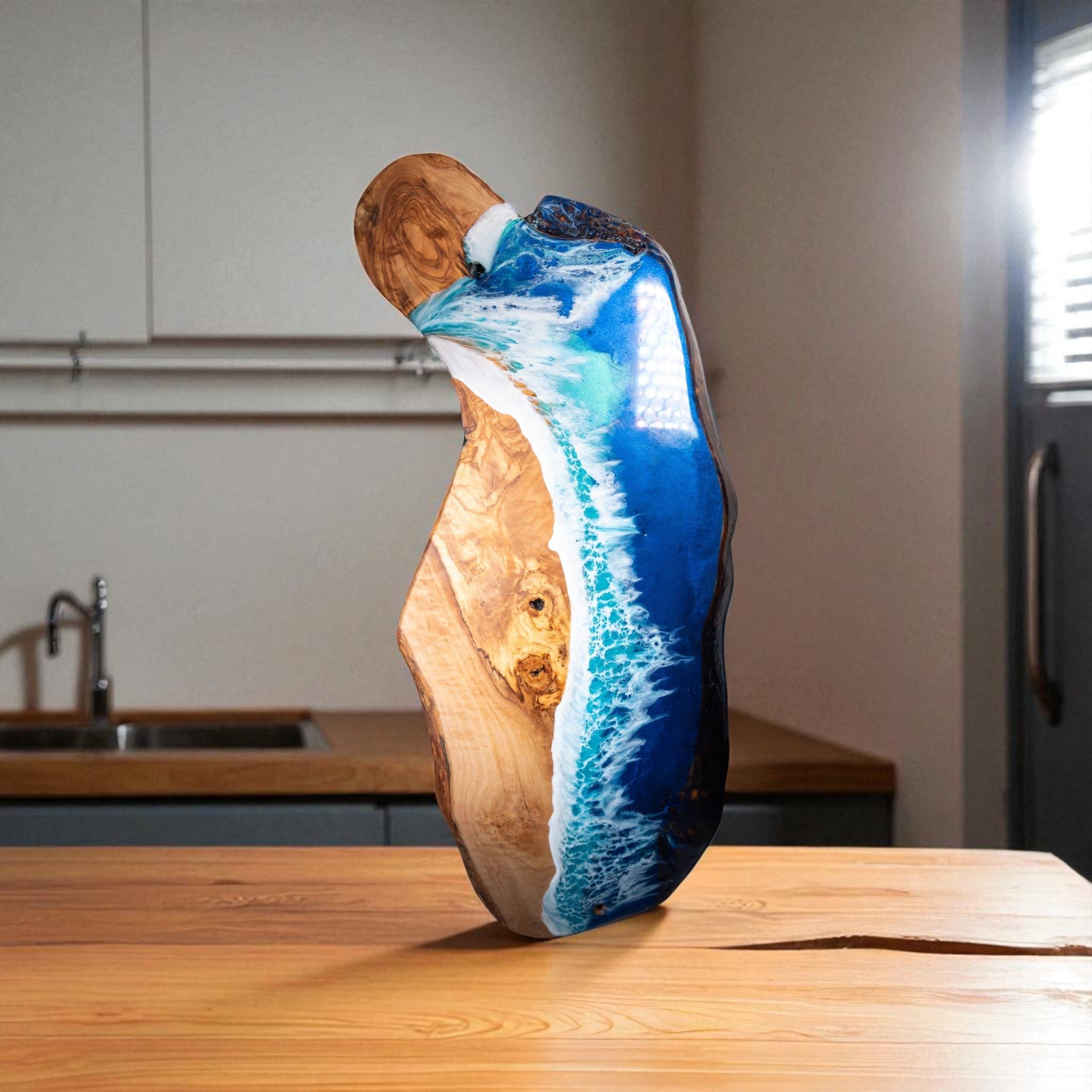 Handcrafted Ocean Wave Olive Wood Charcuterie Board - Serving Platter