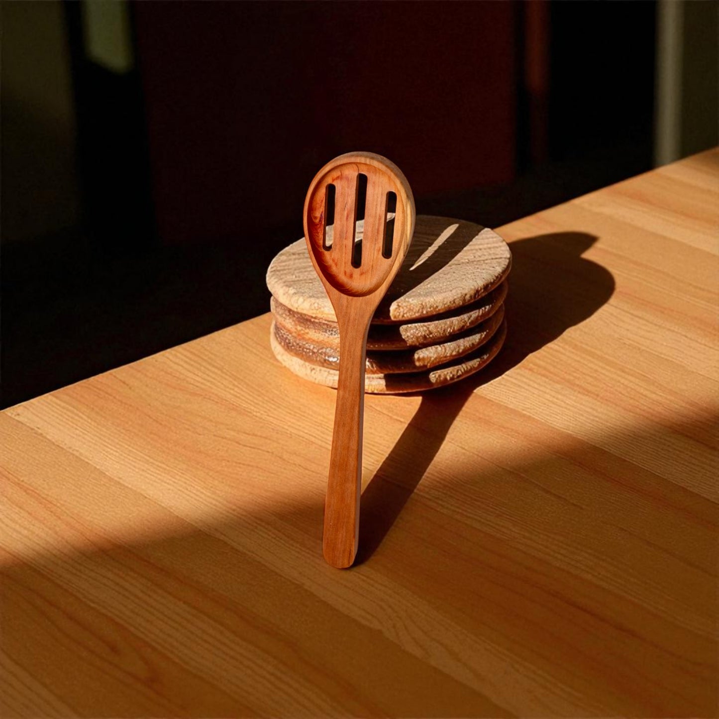 Handmade Wooden Slotted Spoons - 12” Cooking Spoon from Cherry
