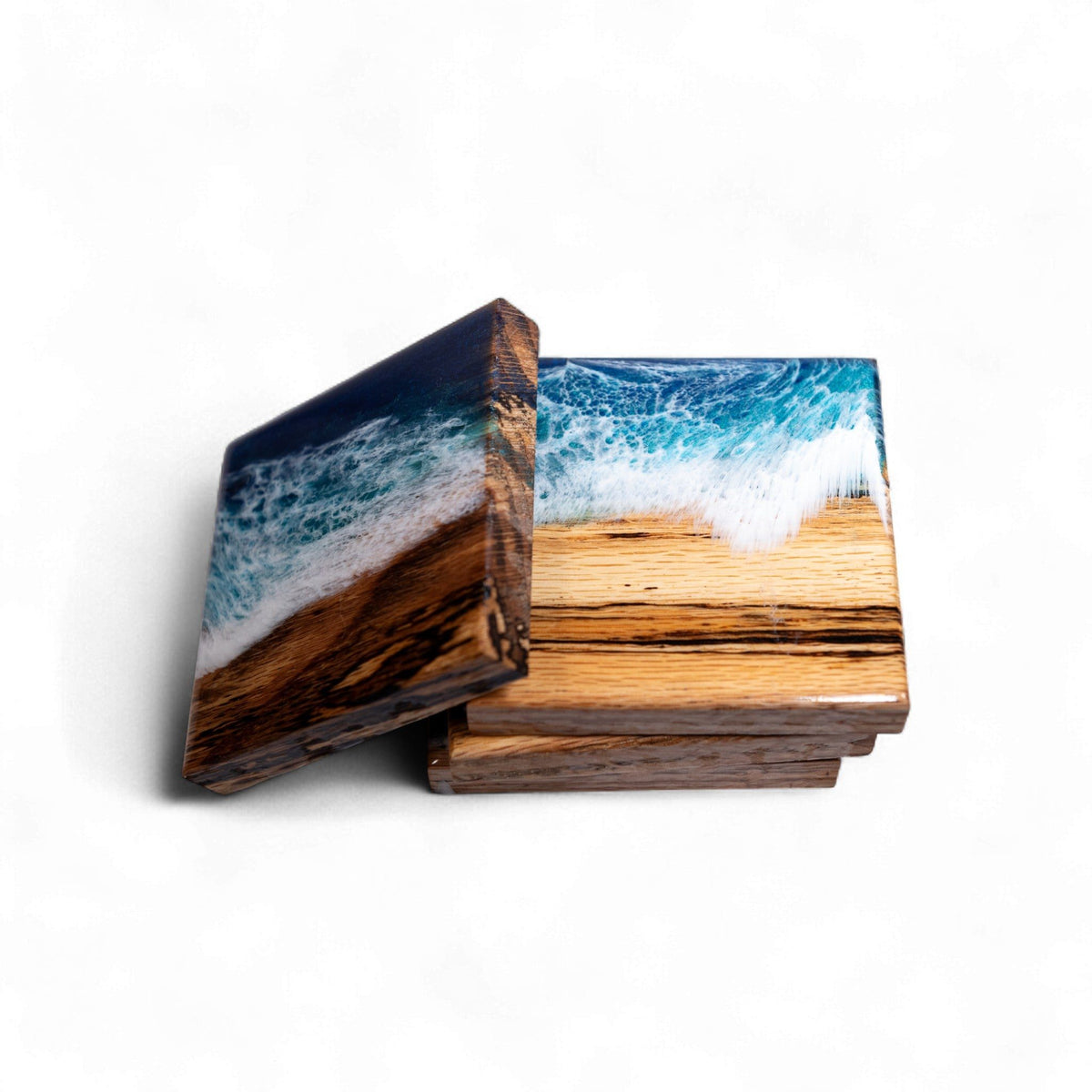 Handmade 3/8 inch thick Maple wood coaster with wave epoxy detail