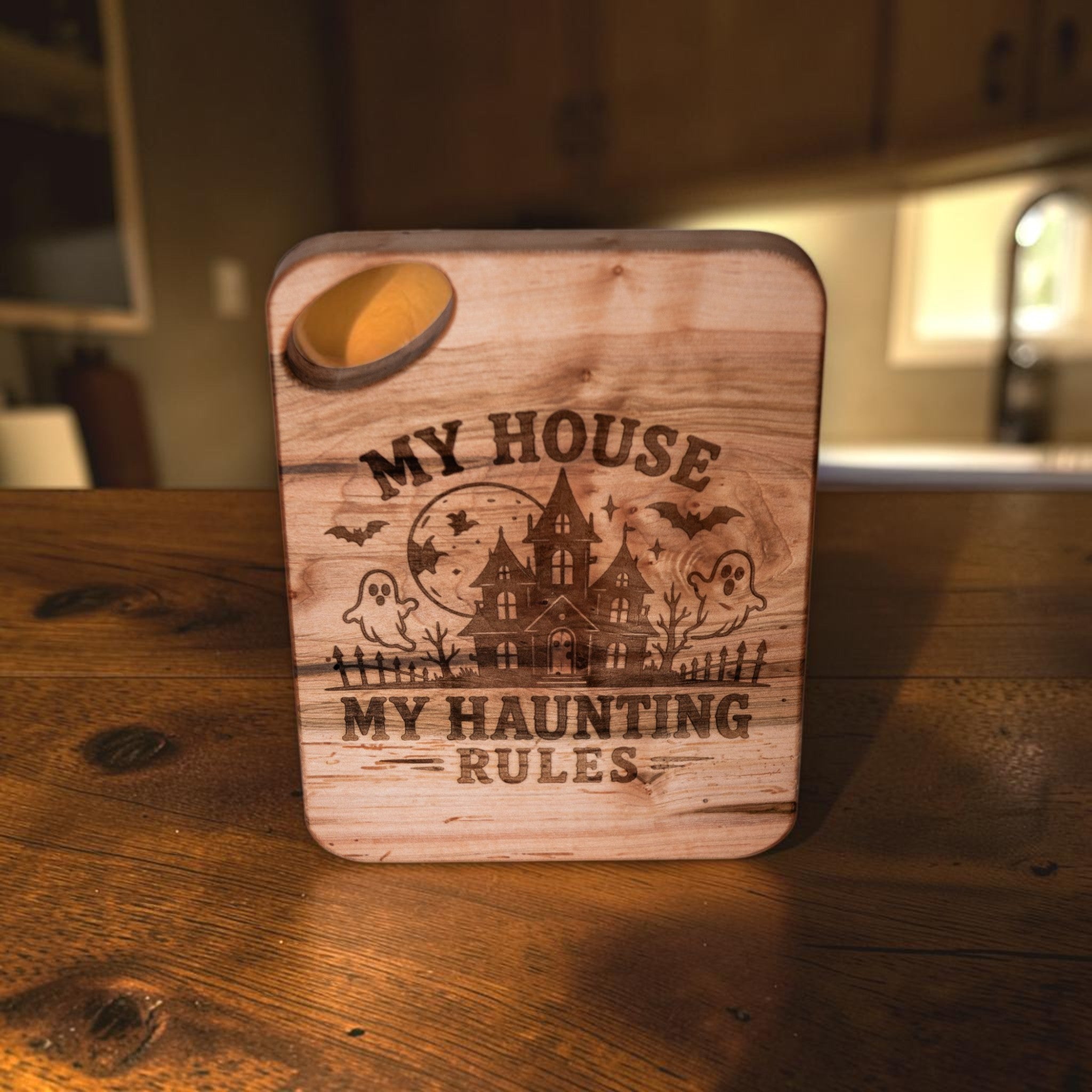 Maple Charcuterie Board/Serving Tray "My House My Haunting"