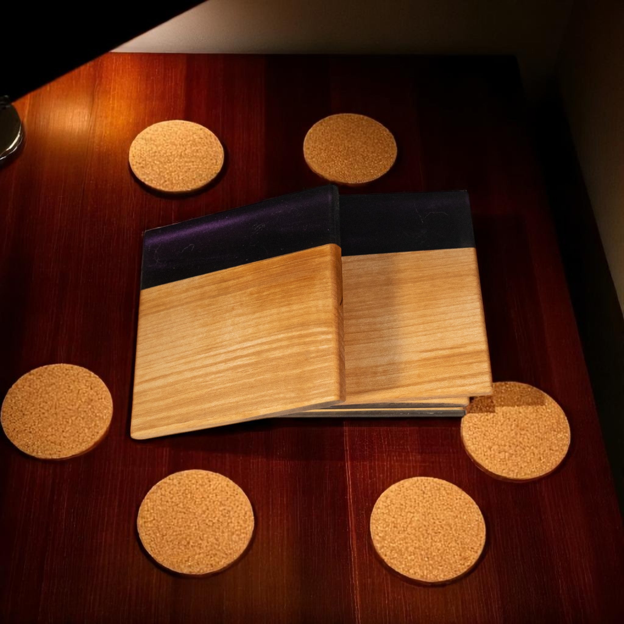 Maple Wood with Black Purple Epoxy Coaster