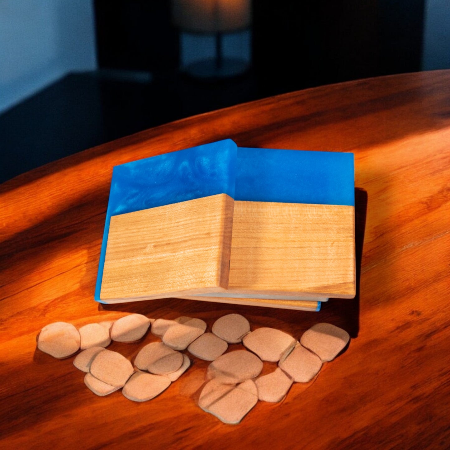 Maple Wood with Blue Epoxy Coaster