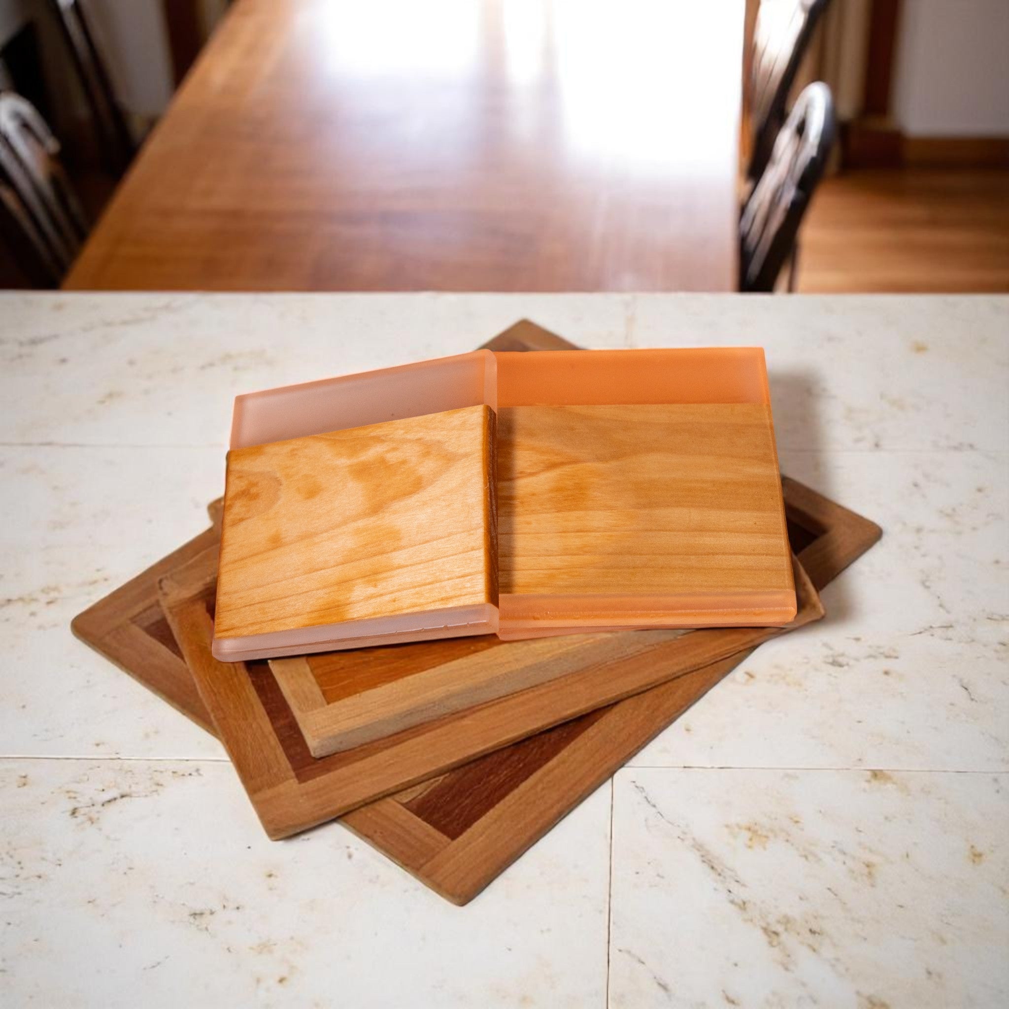 Maple Wood with Glow in Dark Orange Epoxy Coaster