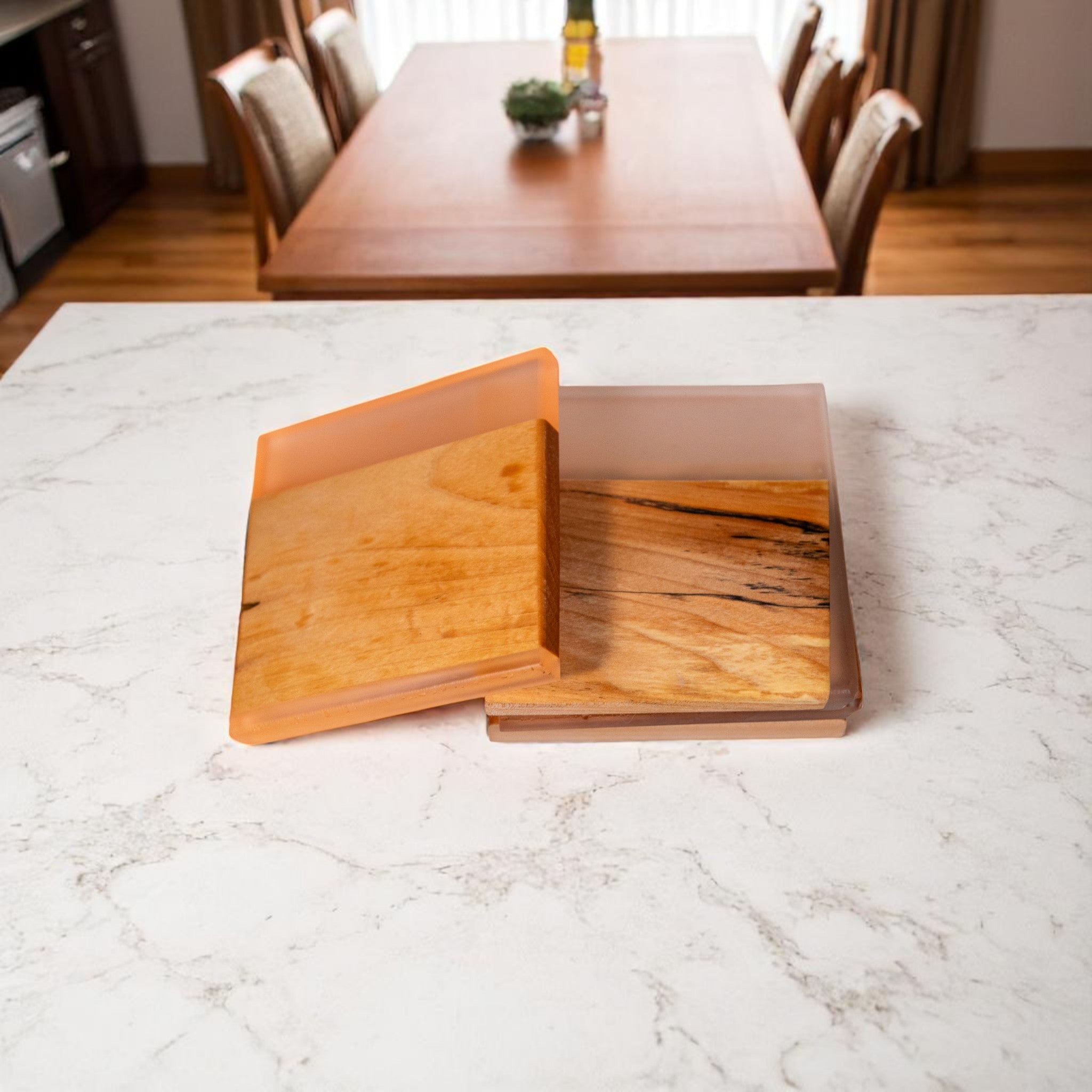 Maple Wood with Glow in Dark Orange/White Epoxy Coaster