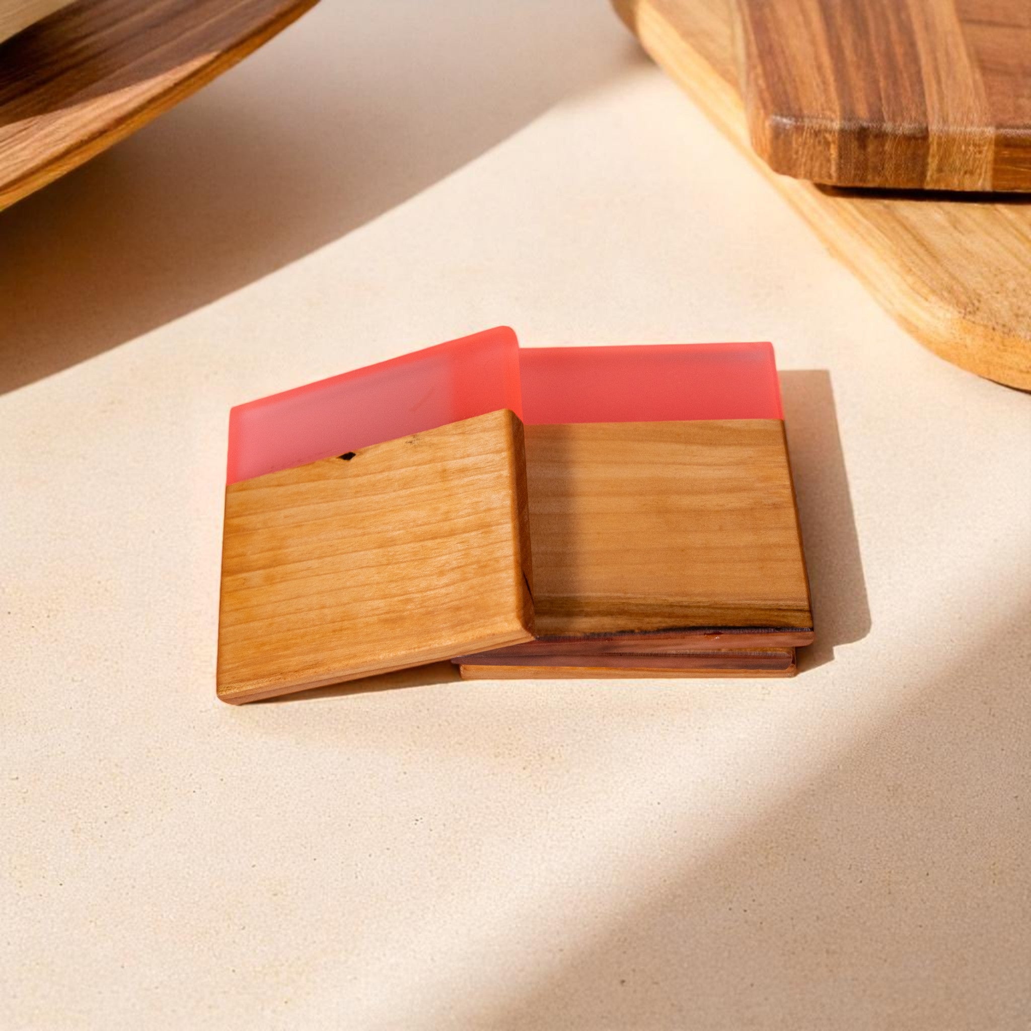 Maple Wood with Glow in Dark Pink Epoxy Coaster