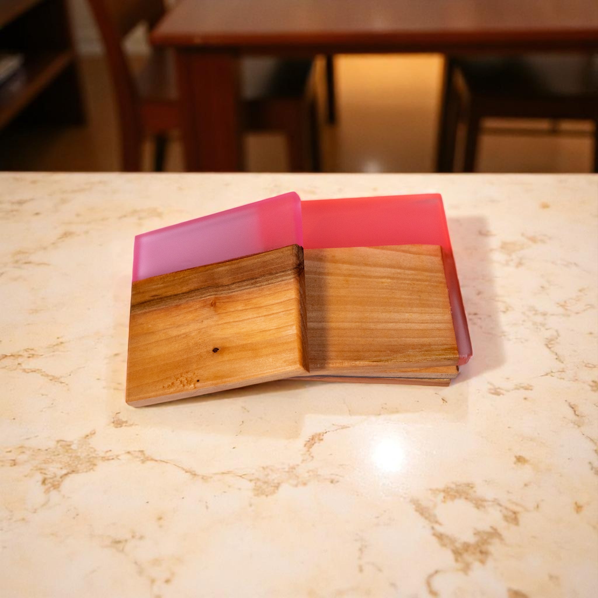 Maple Wood with Glow in Dark Pink/Red Epoxy Coaster
