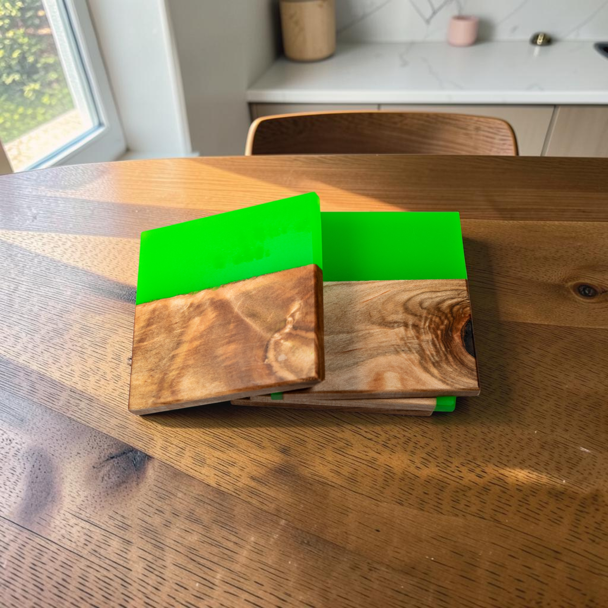 Maple Wood with Neno Green Epoxy Coaster