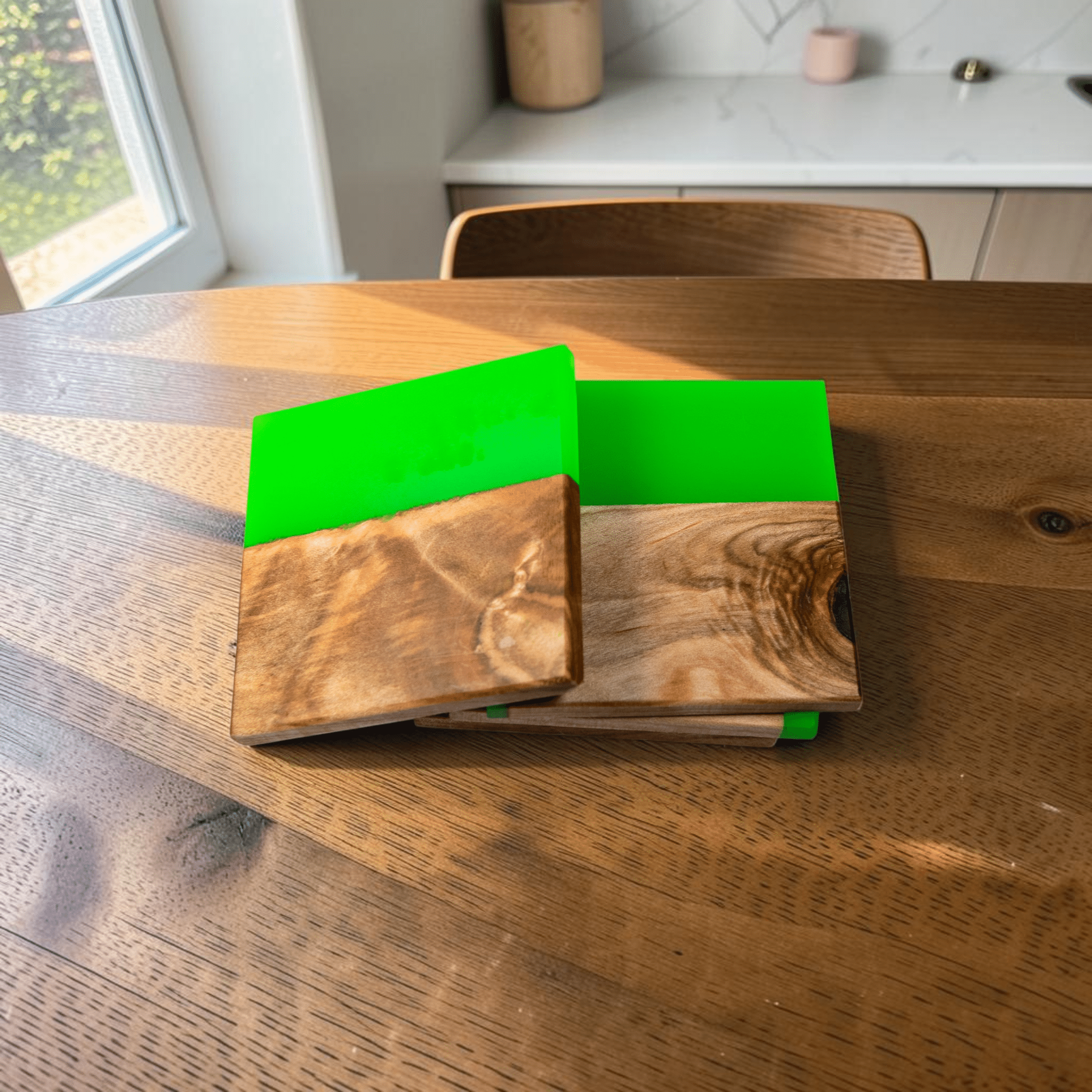 Maple Wood with Neno Green Epoxy Coaster