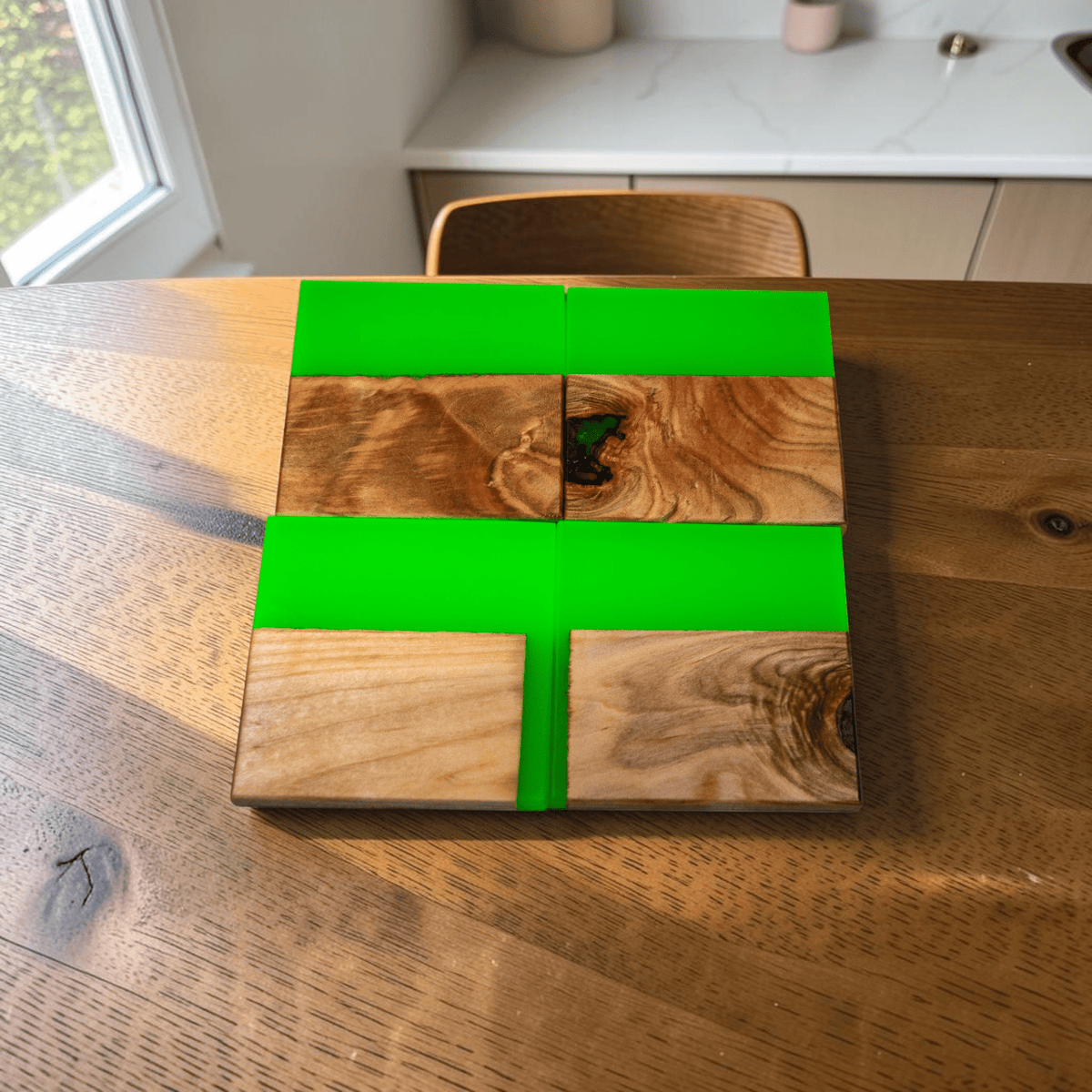 Maple Wood with Neno Green Epoxy Coaster