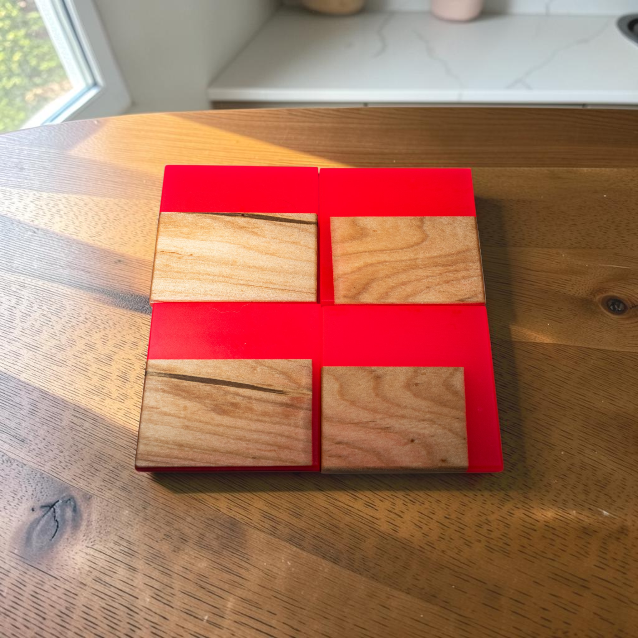 Maple Wood with Neon Pink Epoxy Coaster