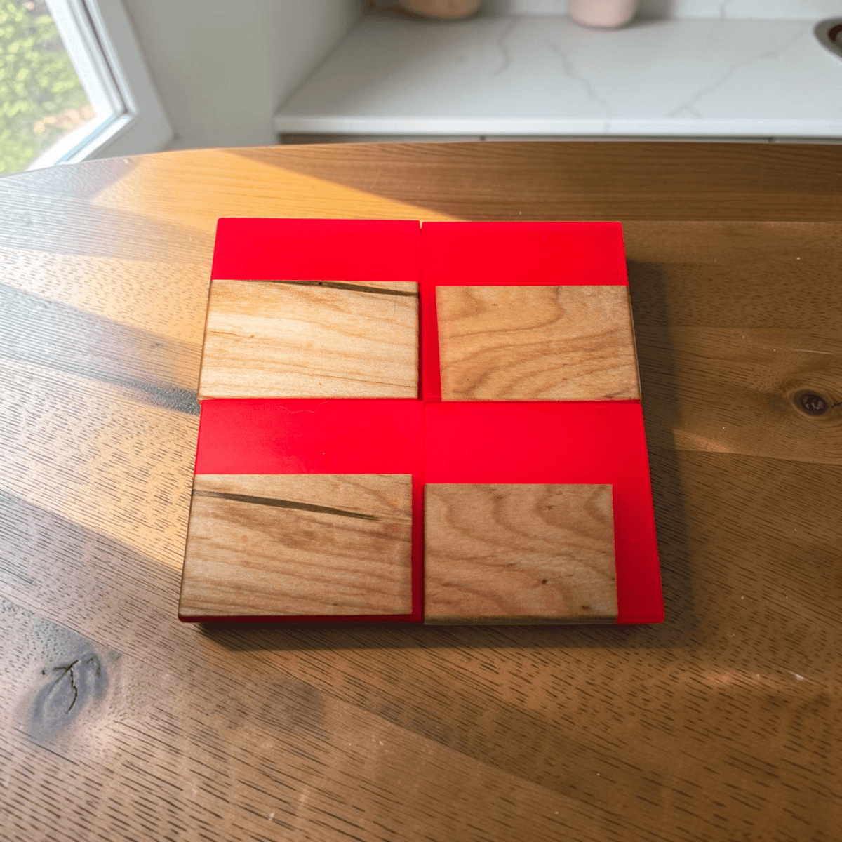 Maple Wood with Neon Pink Epoxy Coaster