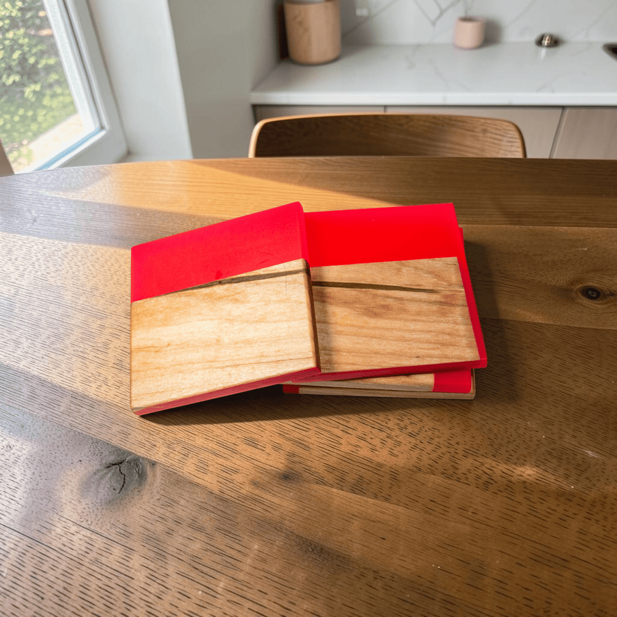 Maple Wood with Neon Pink Epoxy Coaster