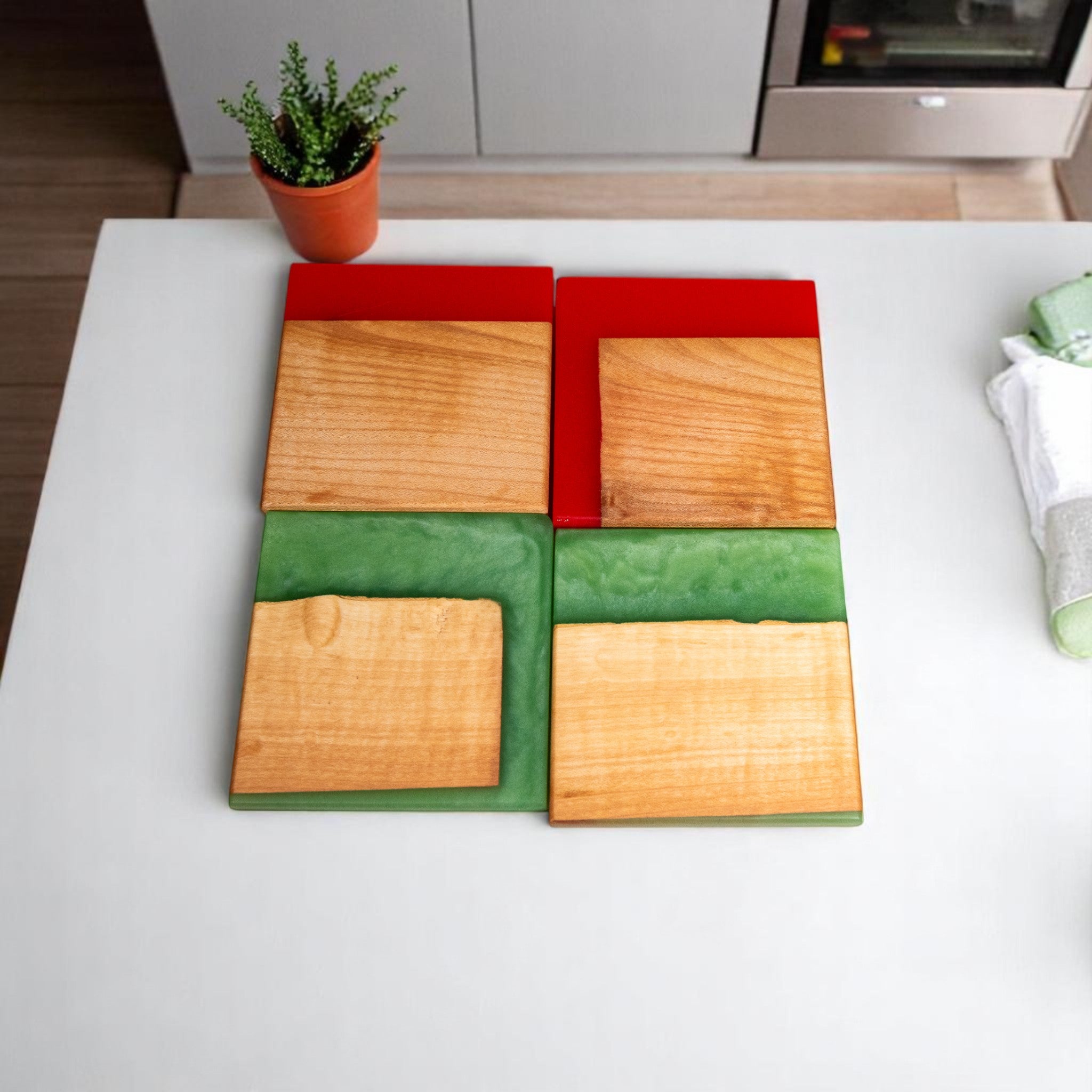 Maple Wood with Red/Jade Epoxy Coaster