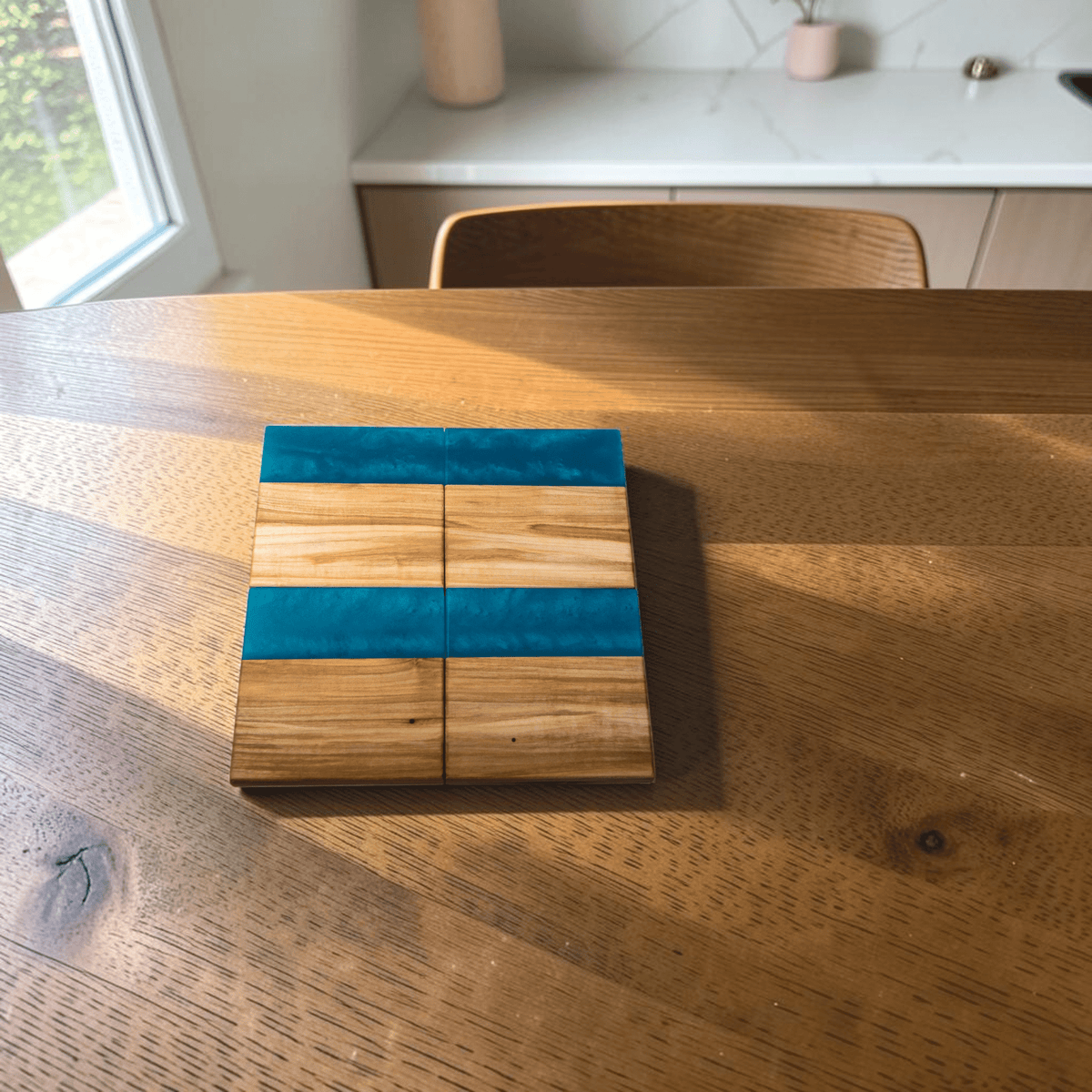 Maple Wood with Sea Blue Epoxy Coaster