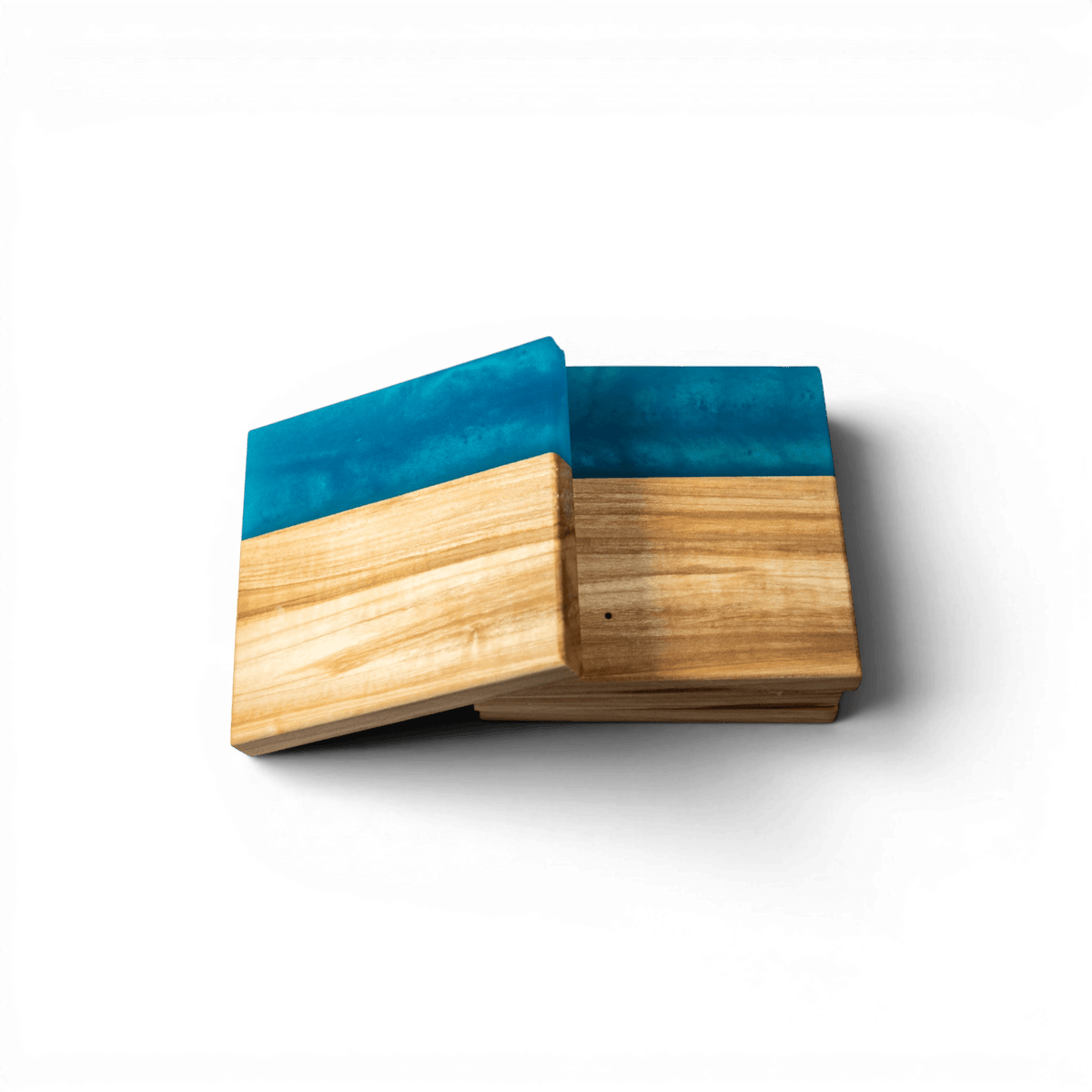 Maple Wood with Sea Blue Epoxy Coaster