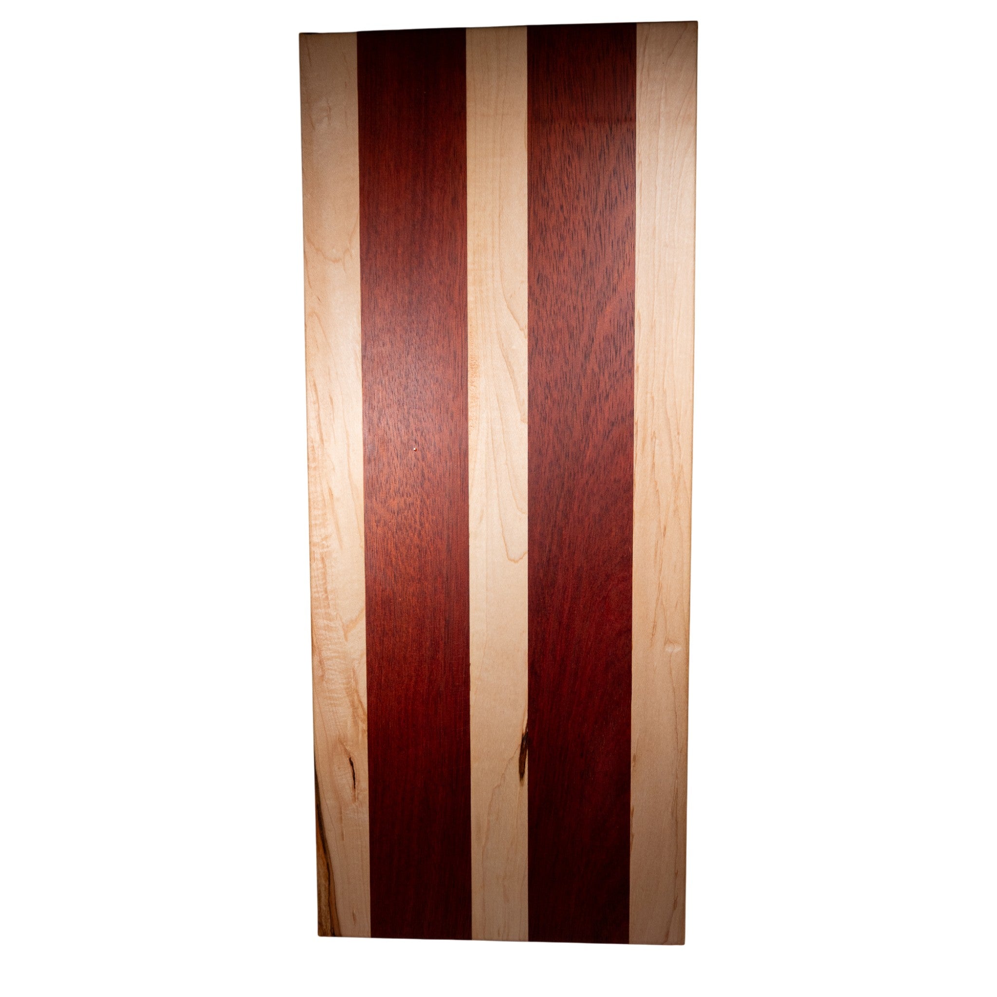 Maple and Padauk wood charcuterie board with alternating stripes