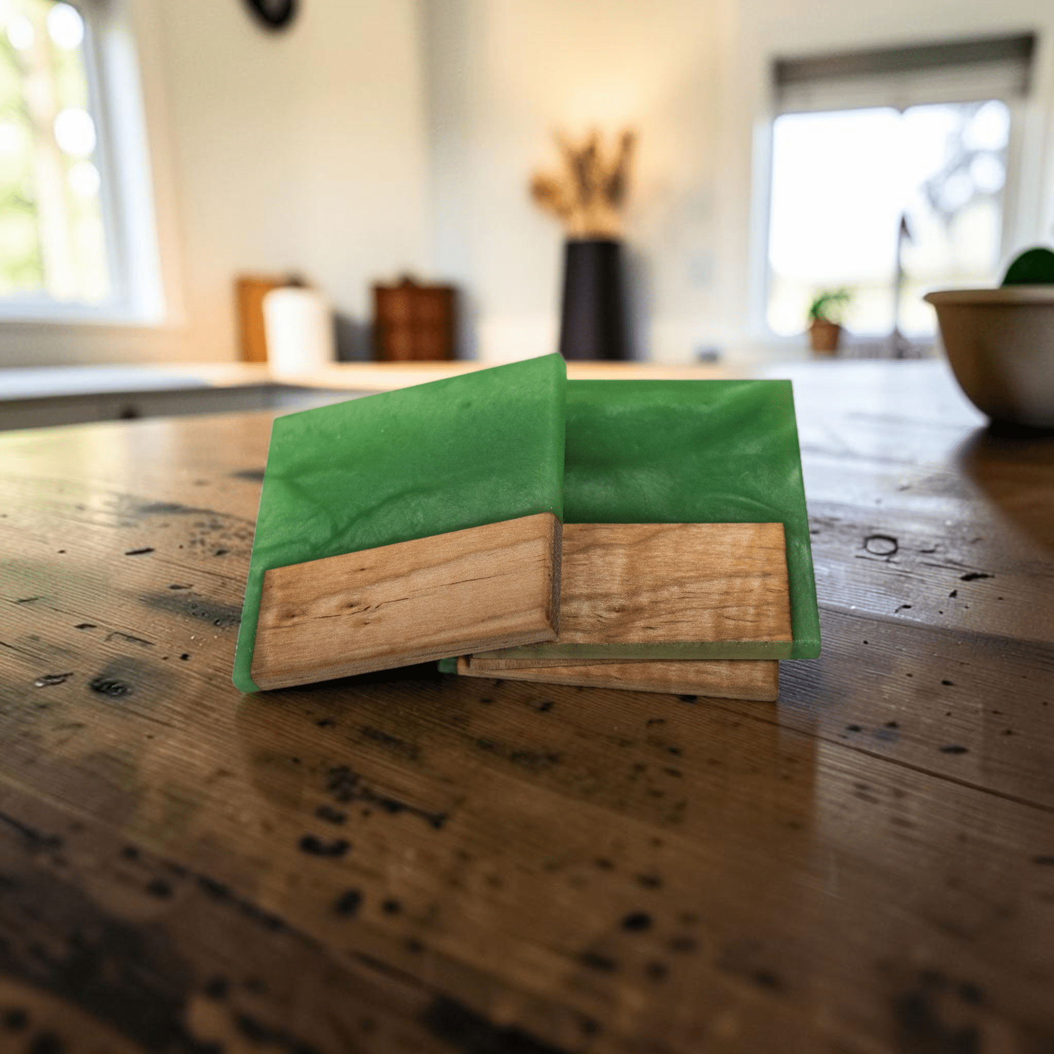 Maple with Jade Epoxy Coaster