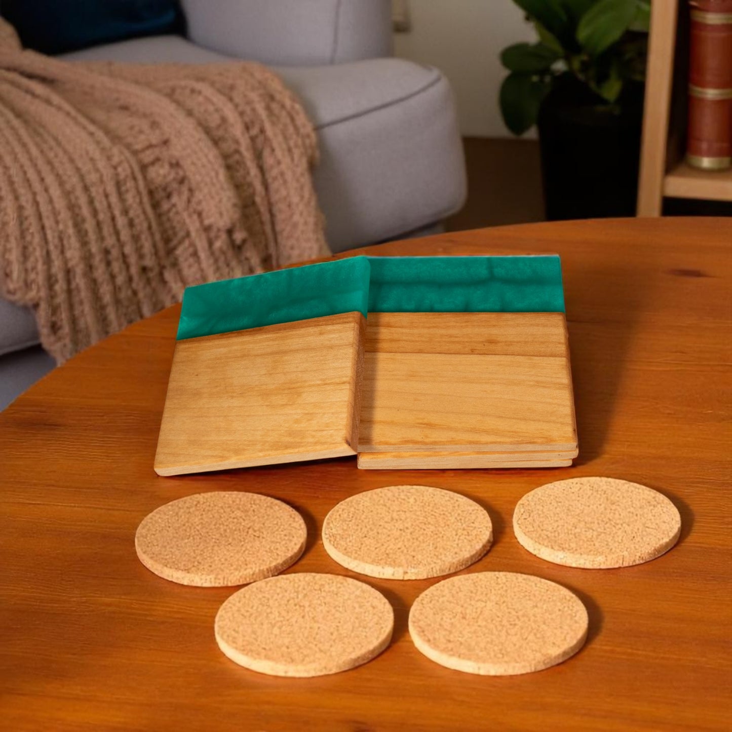 Maple with Mint Green Epoxy Coaster