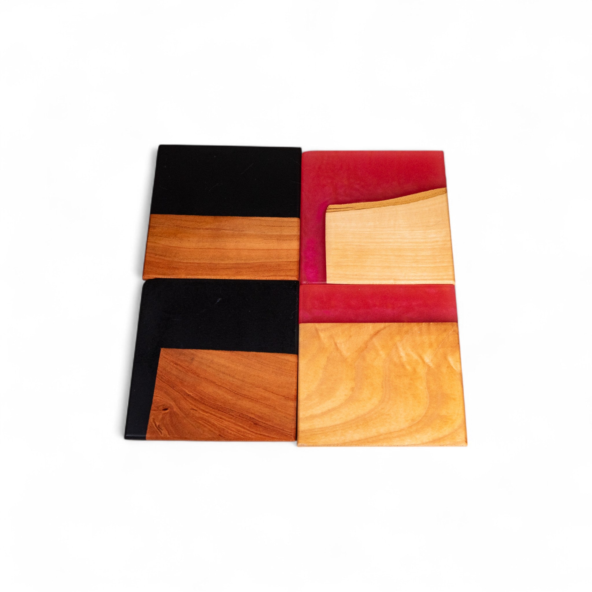 Mix Wood with Black/Med Red Epoxy Coaster