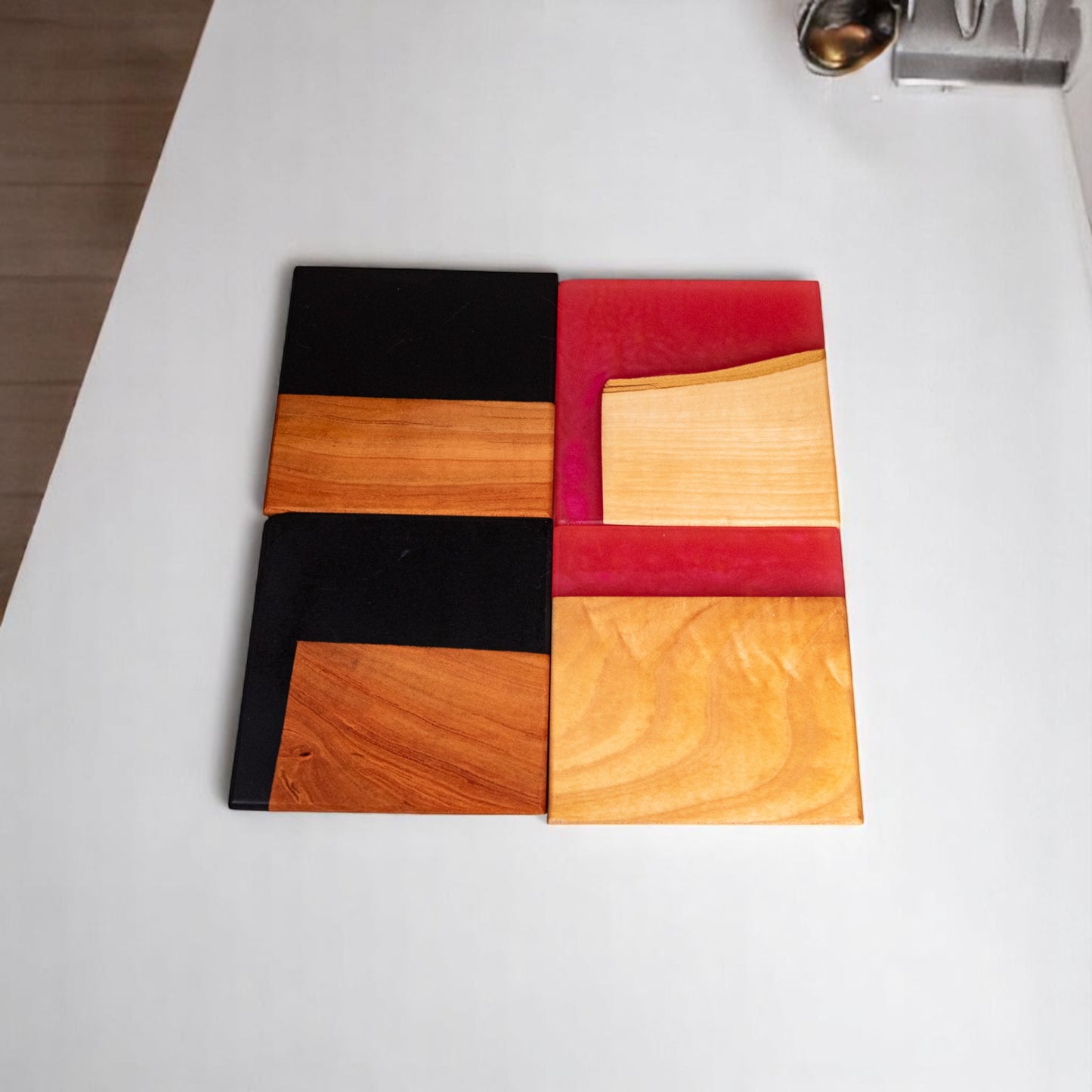 Mix Wood with Black/Med Red Epoxy Coaster