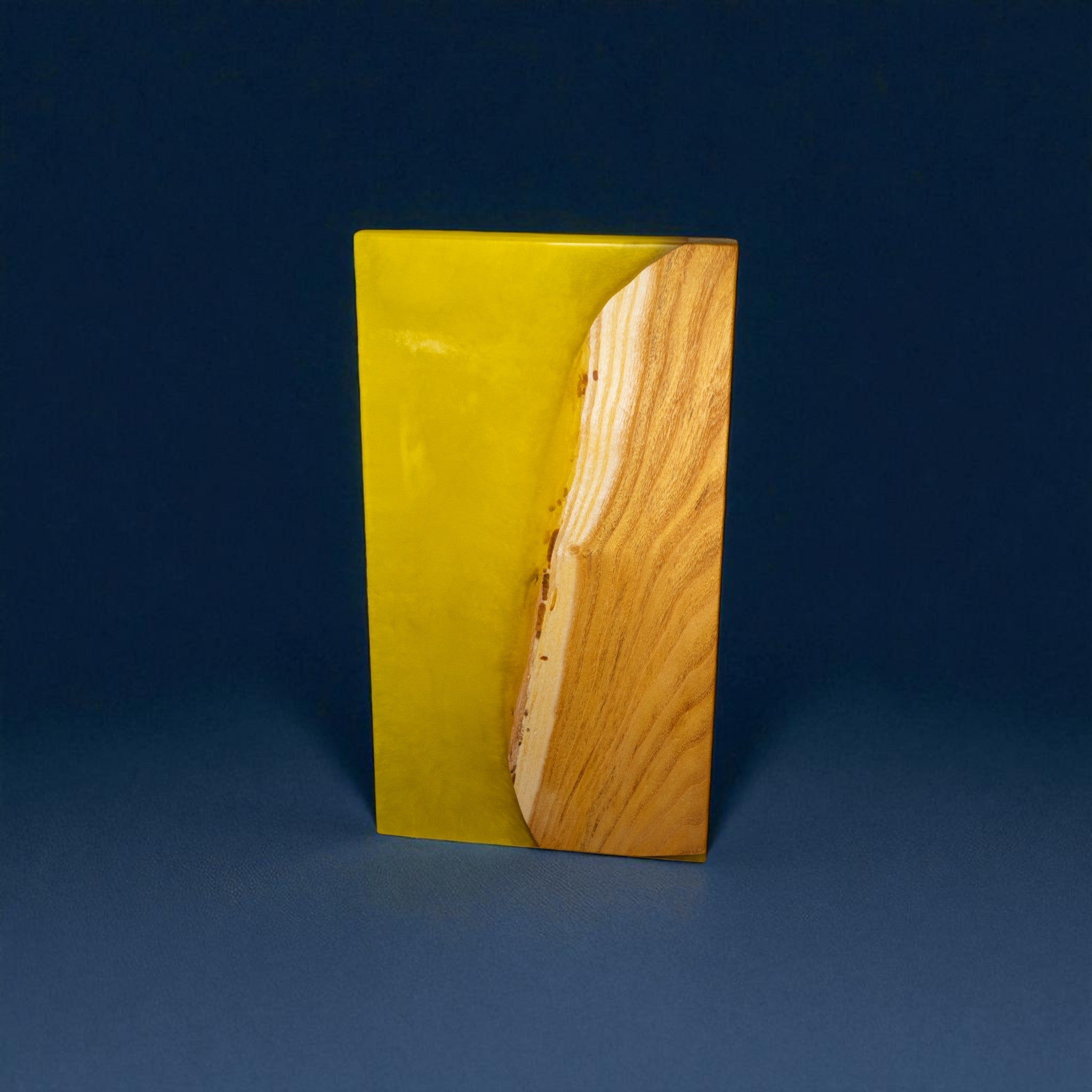 Mulberry wood and yellow epoxy charcuterie board with live edge