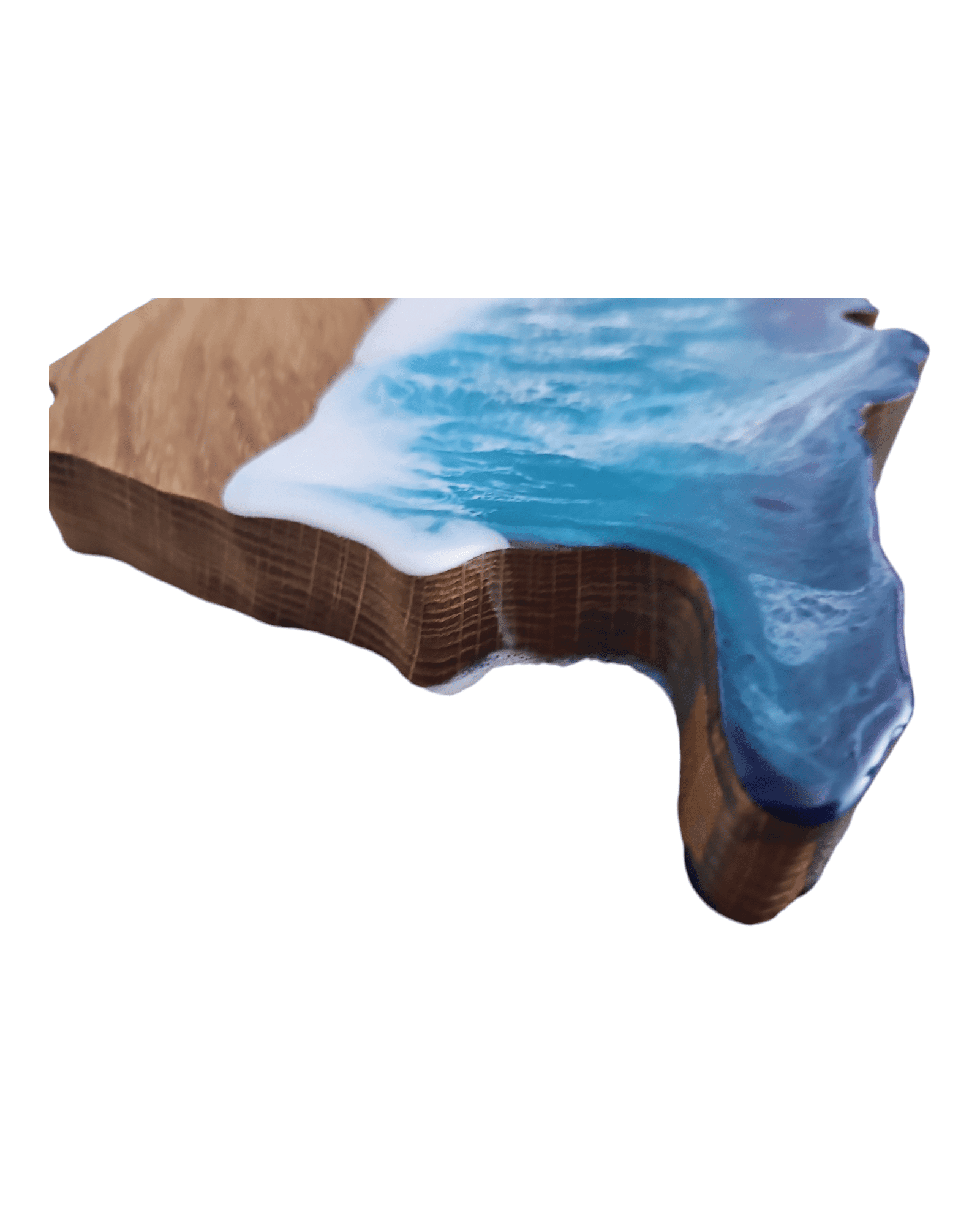 Thick profile of NJ state board showing seamless wood to resin transition