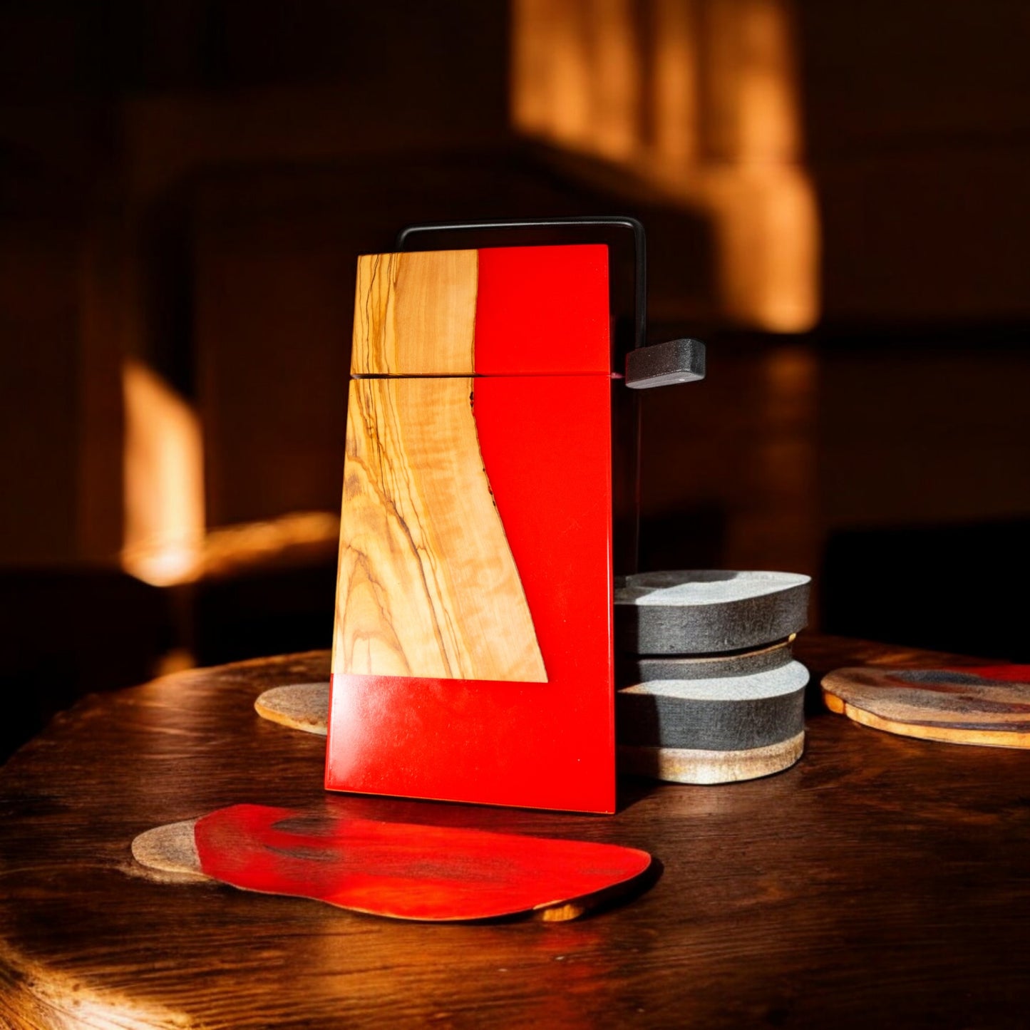 Olive Wood Red Epoxy Cheese Slicer Board