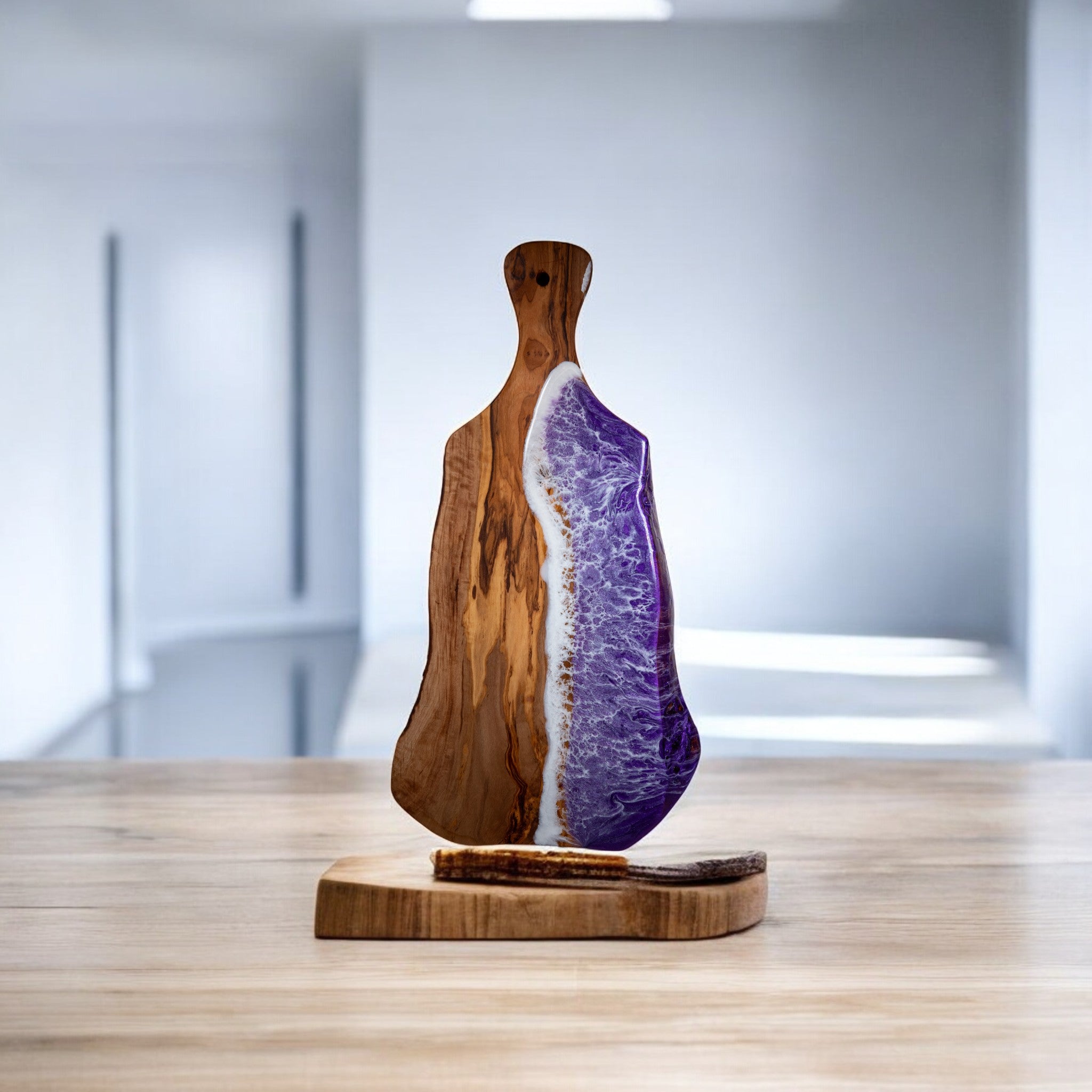 Purple Handcrafted Ocean Wave Olive Wood Charcuterie Board - Serving Platter