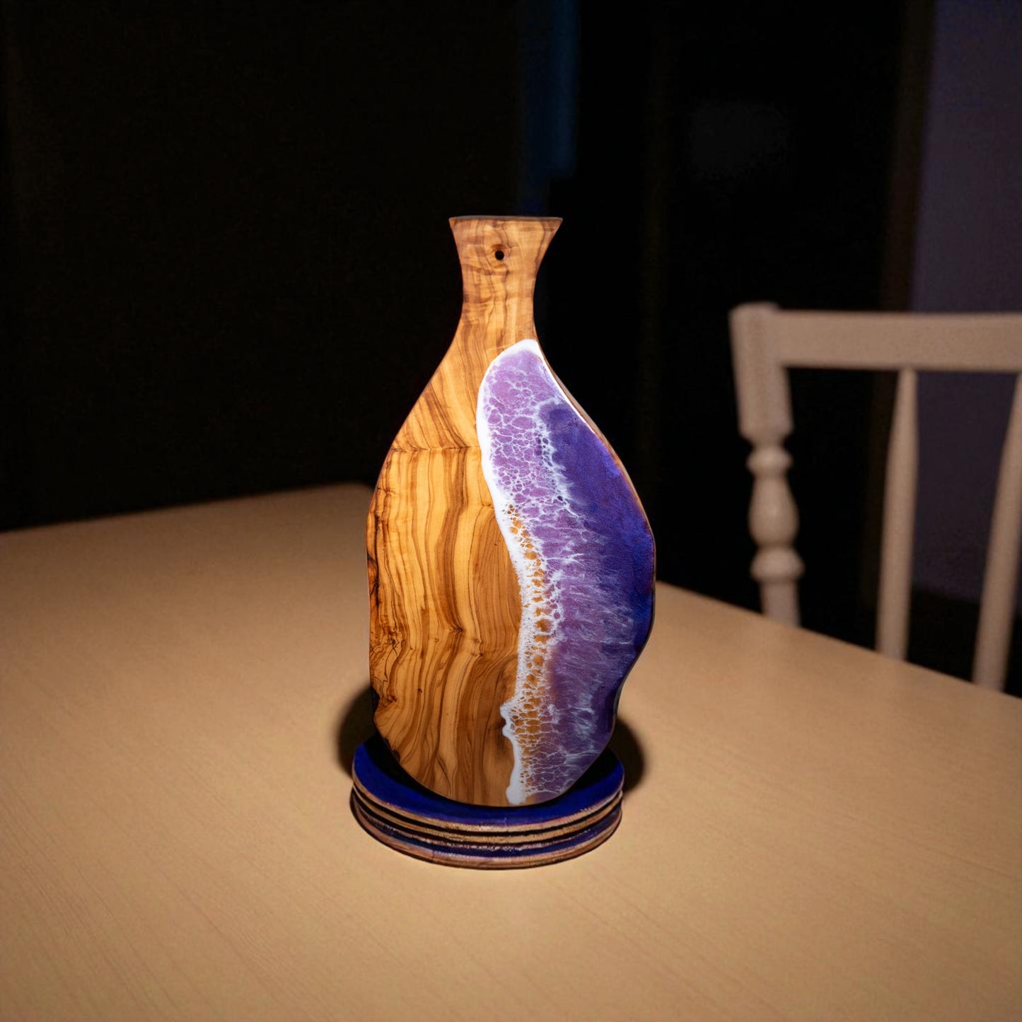 Purple Handcrafted Ocean Wave Olive Wood Charcuterie Board - Serving Platter