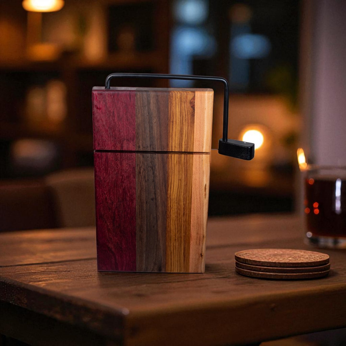 Purple Heart, Walnut, Canary, and Maple Cheese Slicer Board