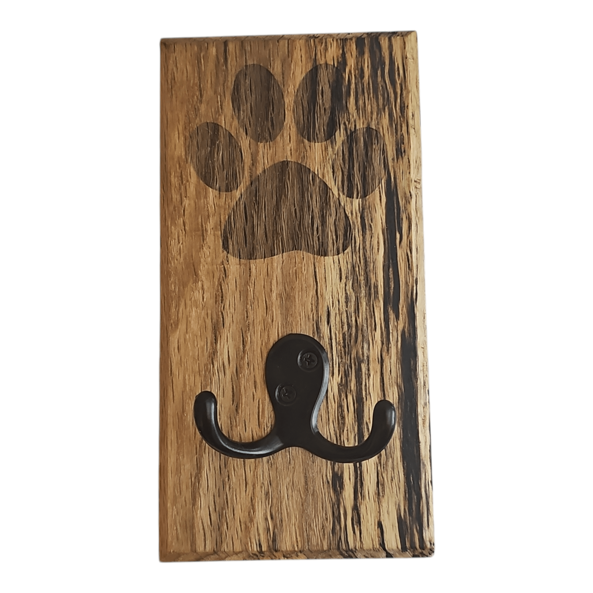 Spalted White Oak Wall Mount Dog Paw Leash Holder