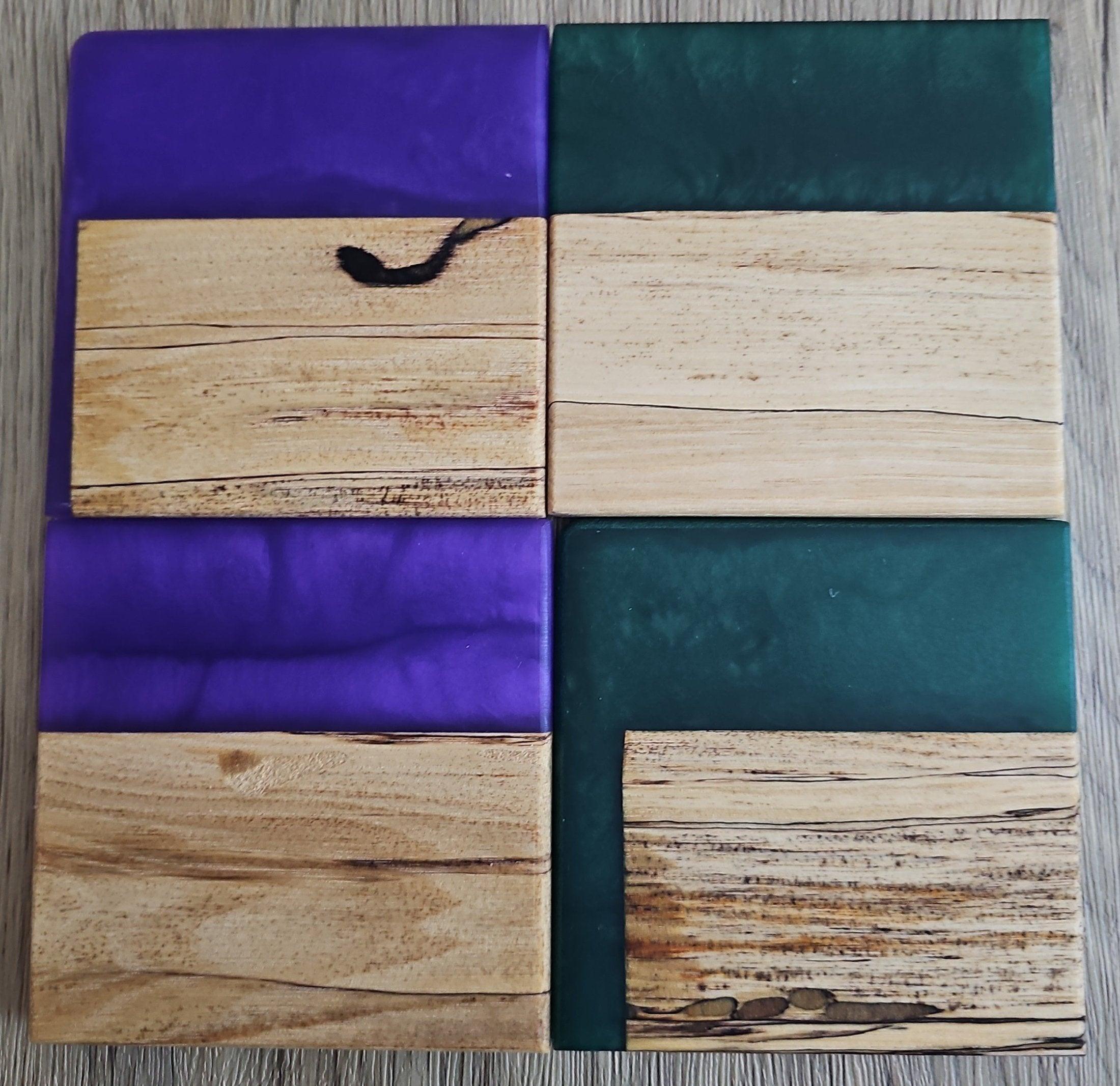 Spalted Wood with Medium Green/Light Purple Epoxy Coaster